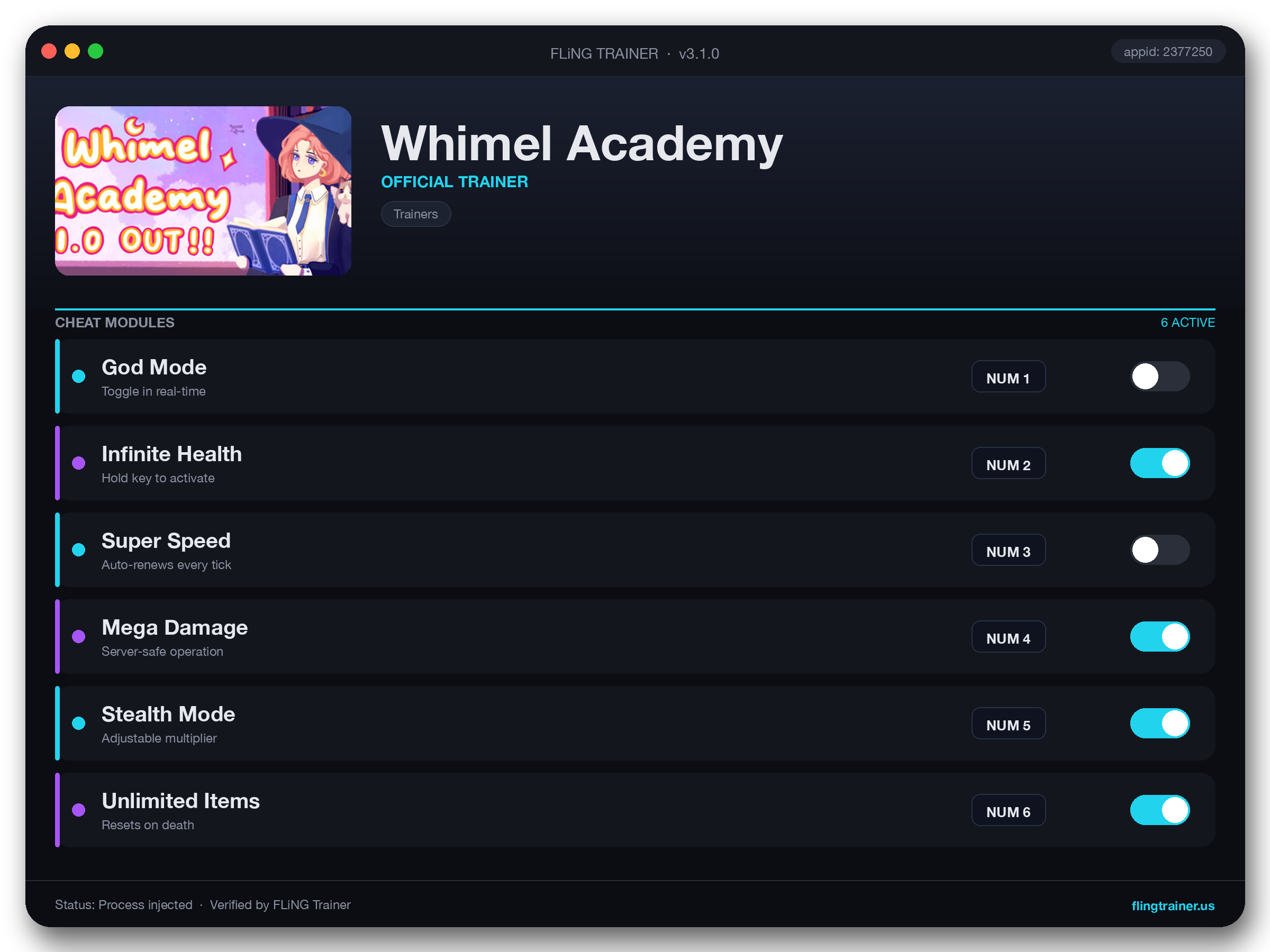 Whimel Academy Trainer interface