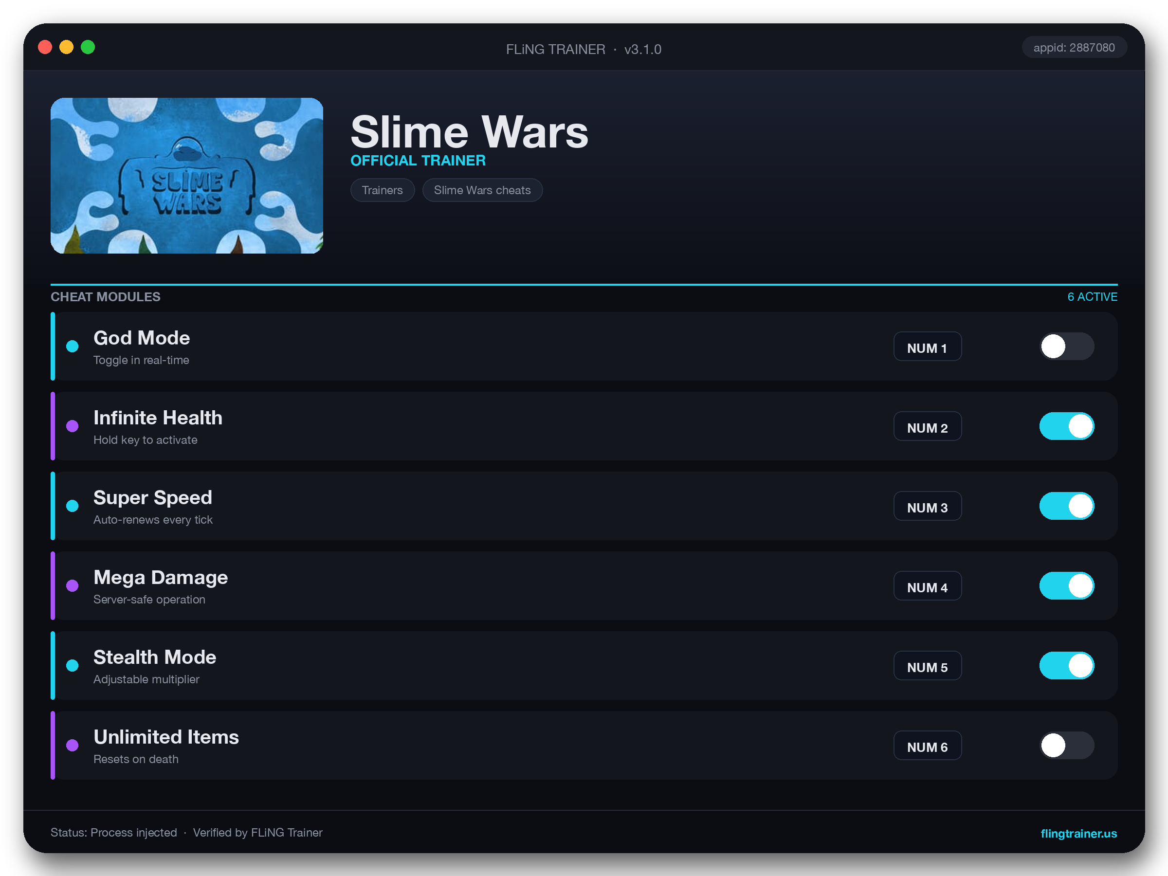 Slime Wars Trainer interface