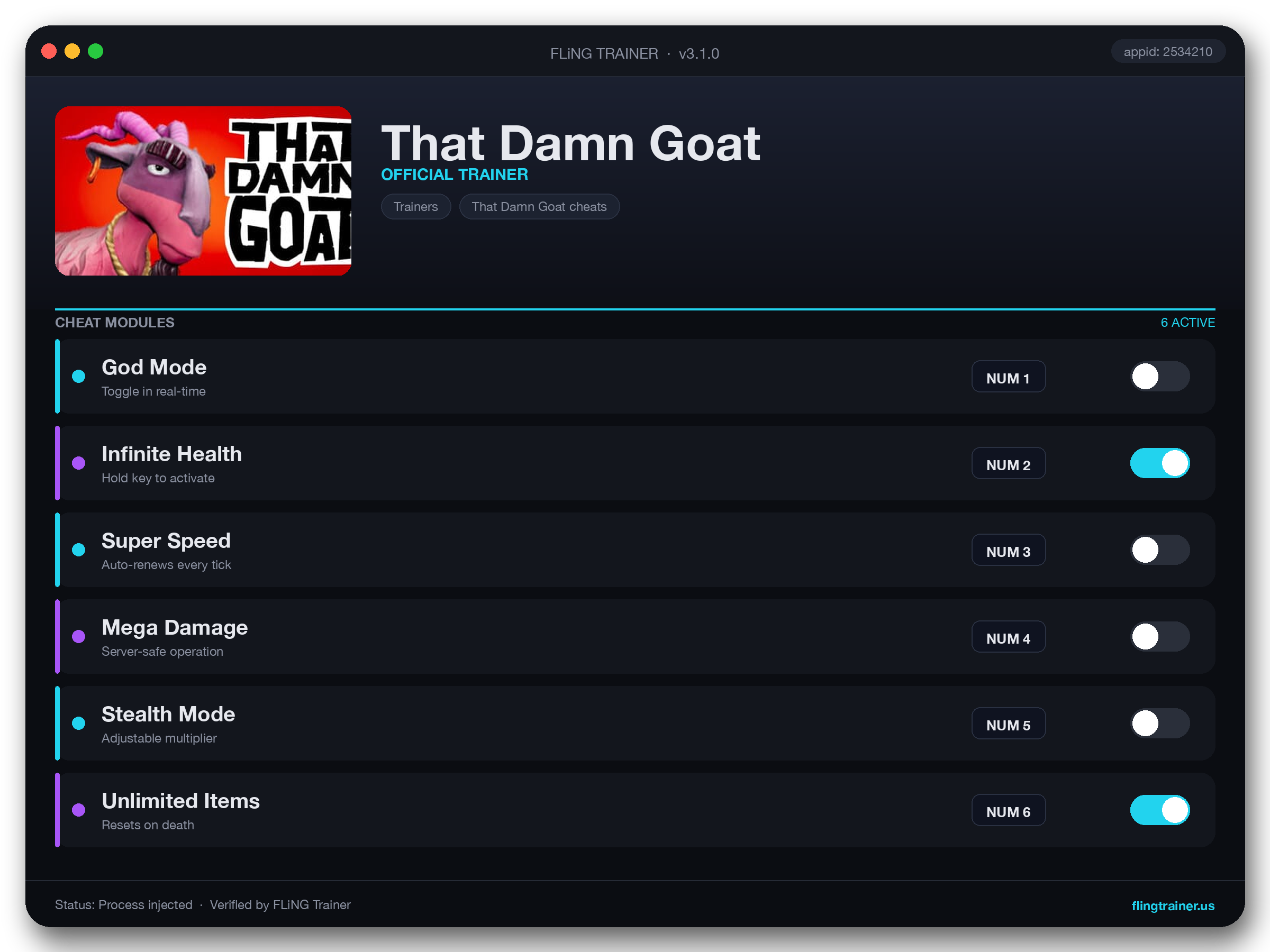 That Damn Goat Trainer interface