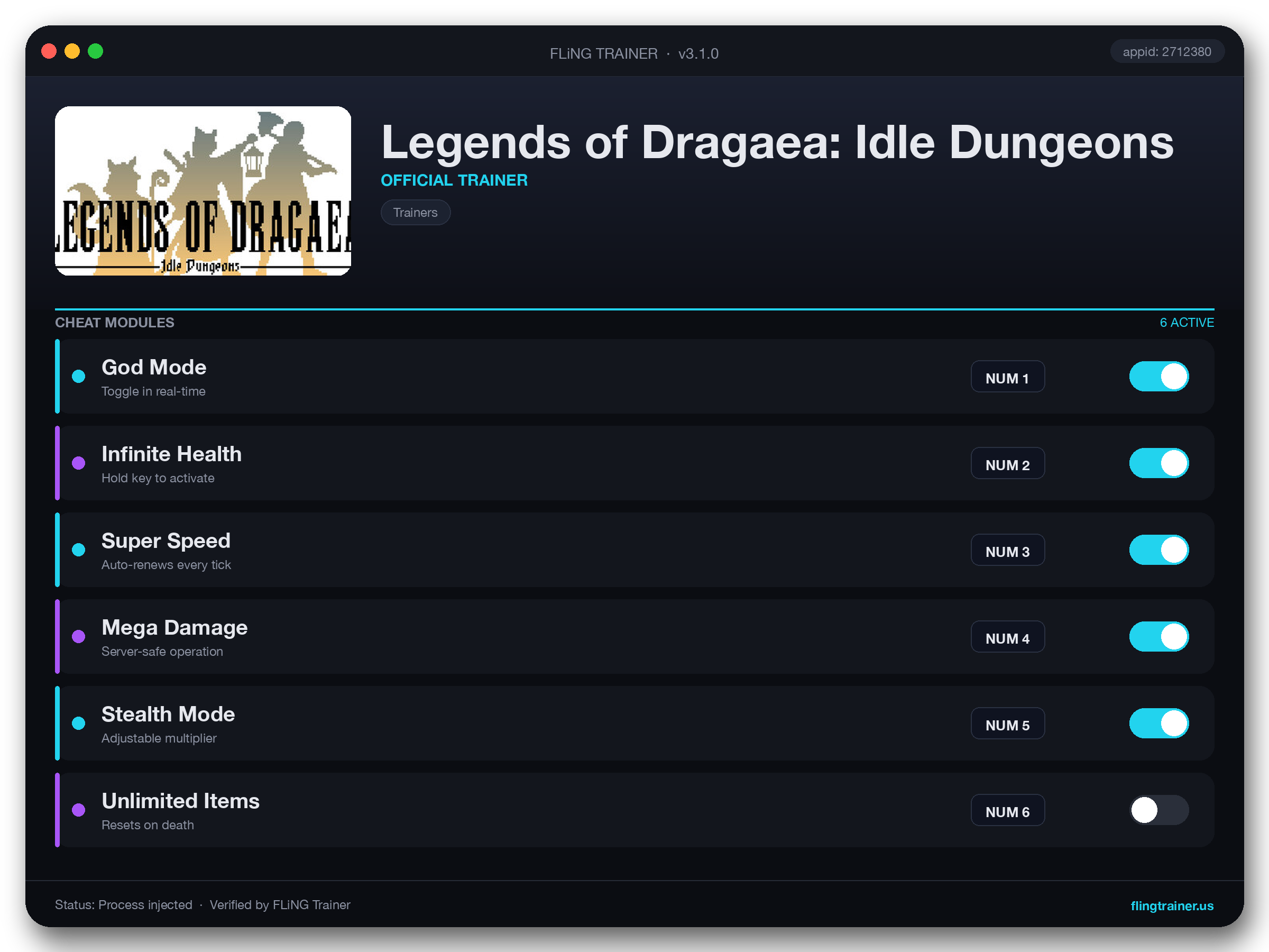 Legends of Dragaea: Idle Dungeons Trainer interface