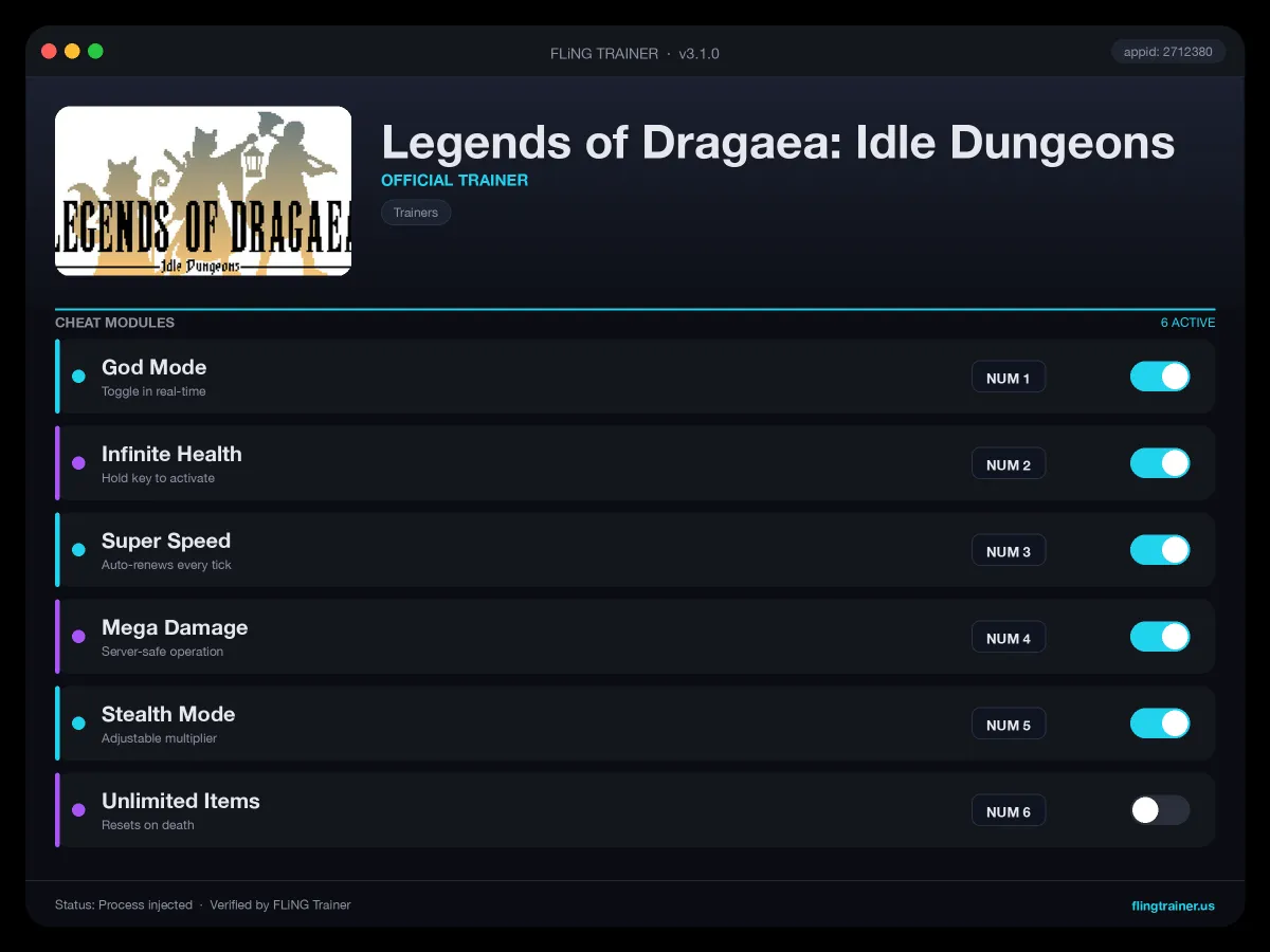 Legends of Dragaea: Idle Dungeons Trainer interface