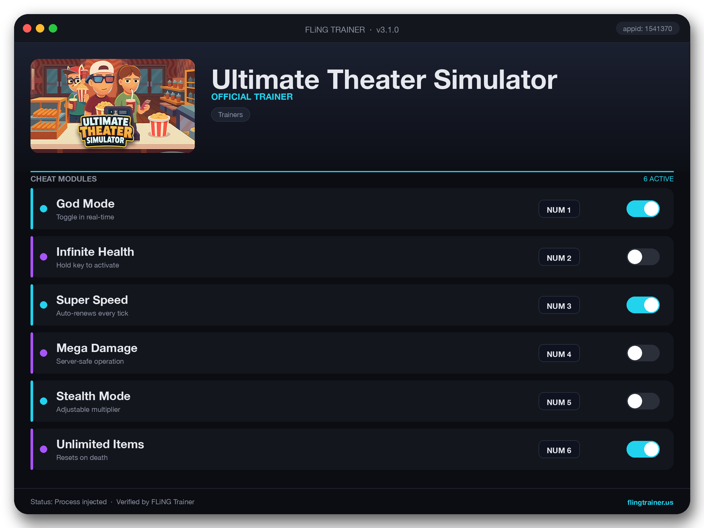 Ultimate Theater Simulator Trainer interface