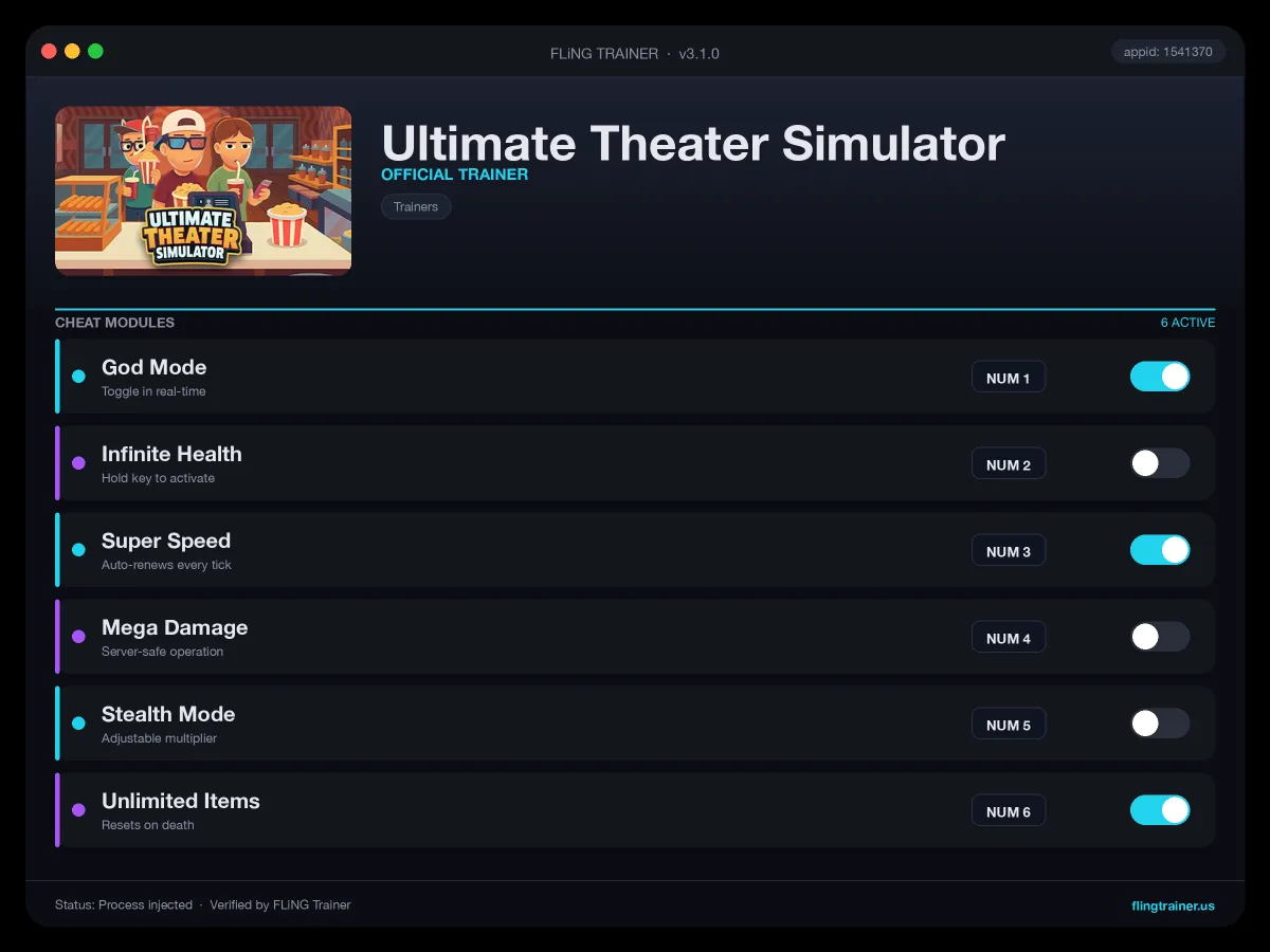 Ultimate Theater Simulator Trainer interface