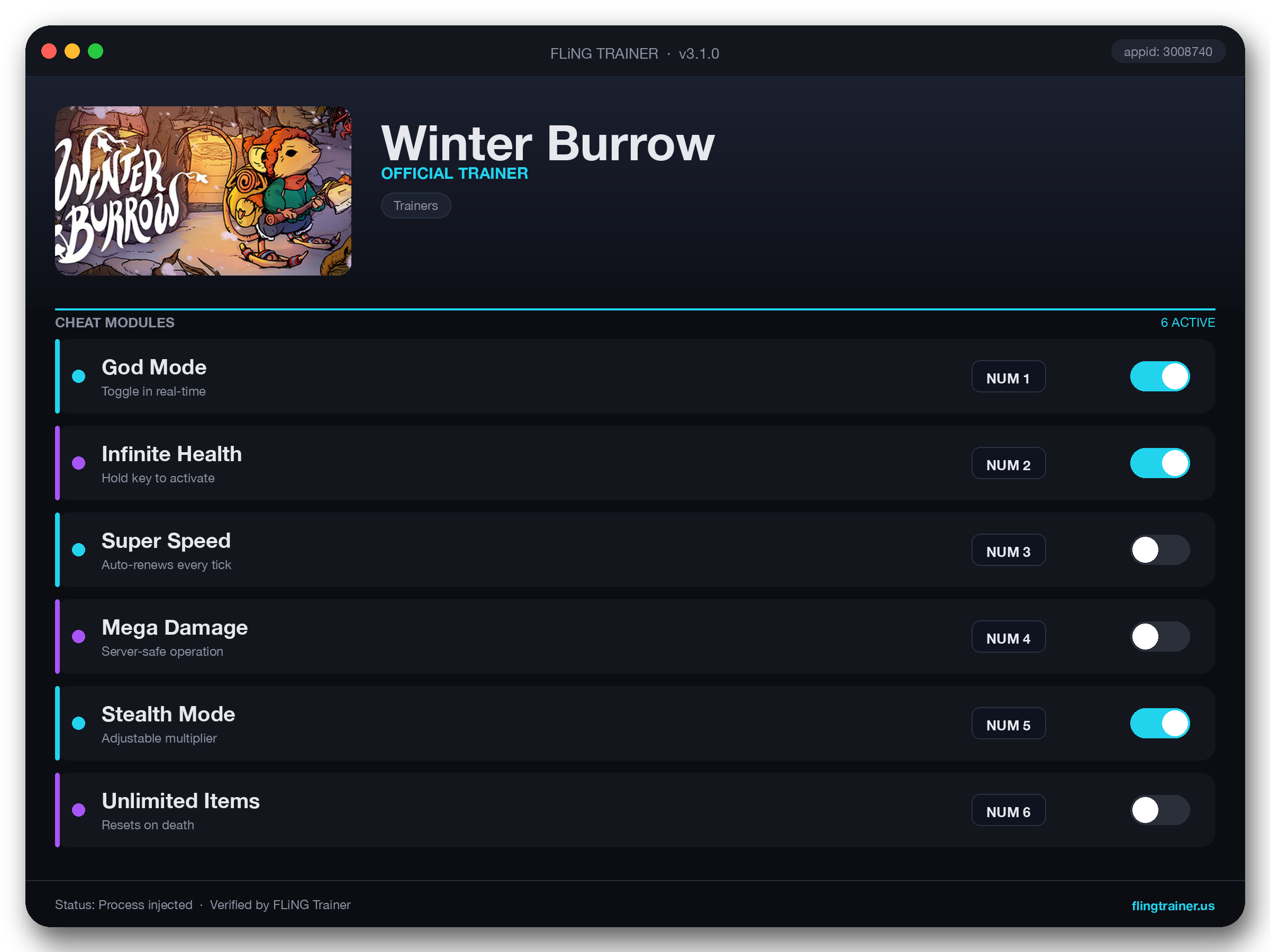Winter Burrow Trainer interface