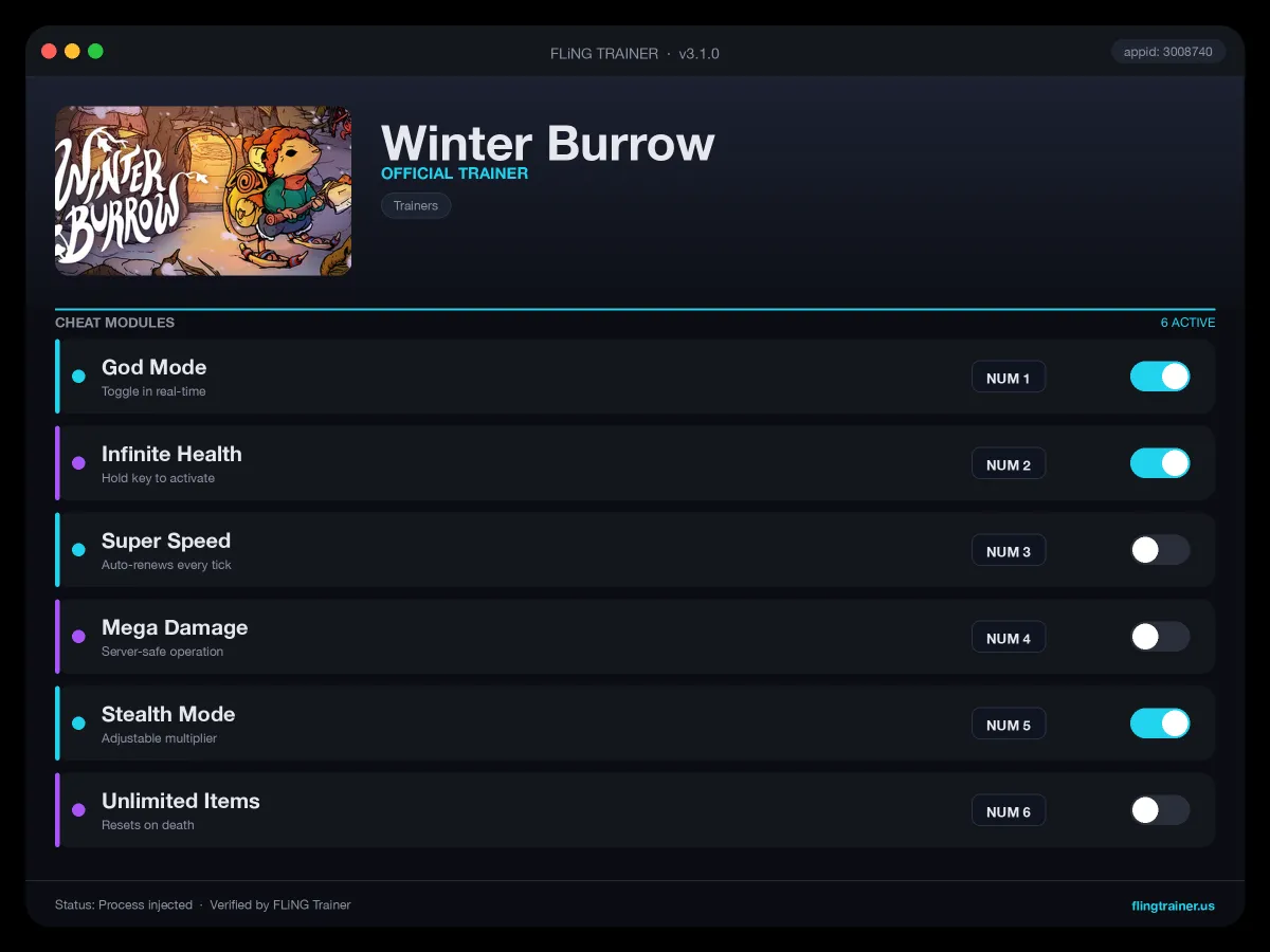 Winter Burrow Trainer interface