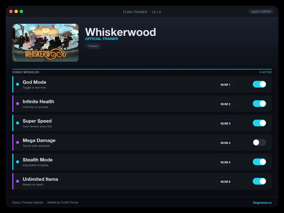 Whiskerwood Trainer interface