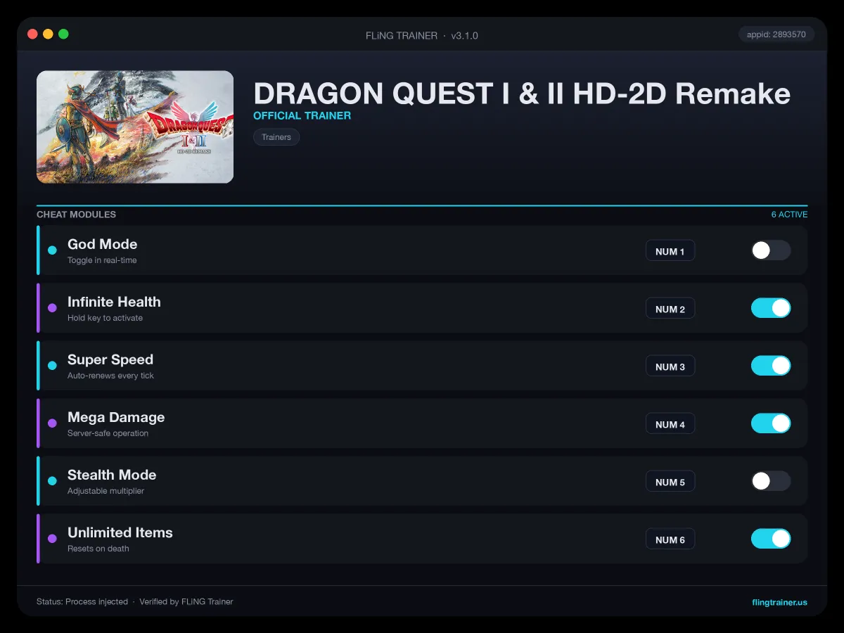 DRAGON QUEST I & II HD-2D Remake Trainer interface