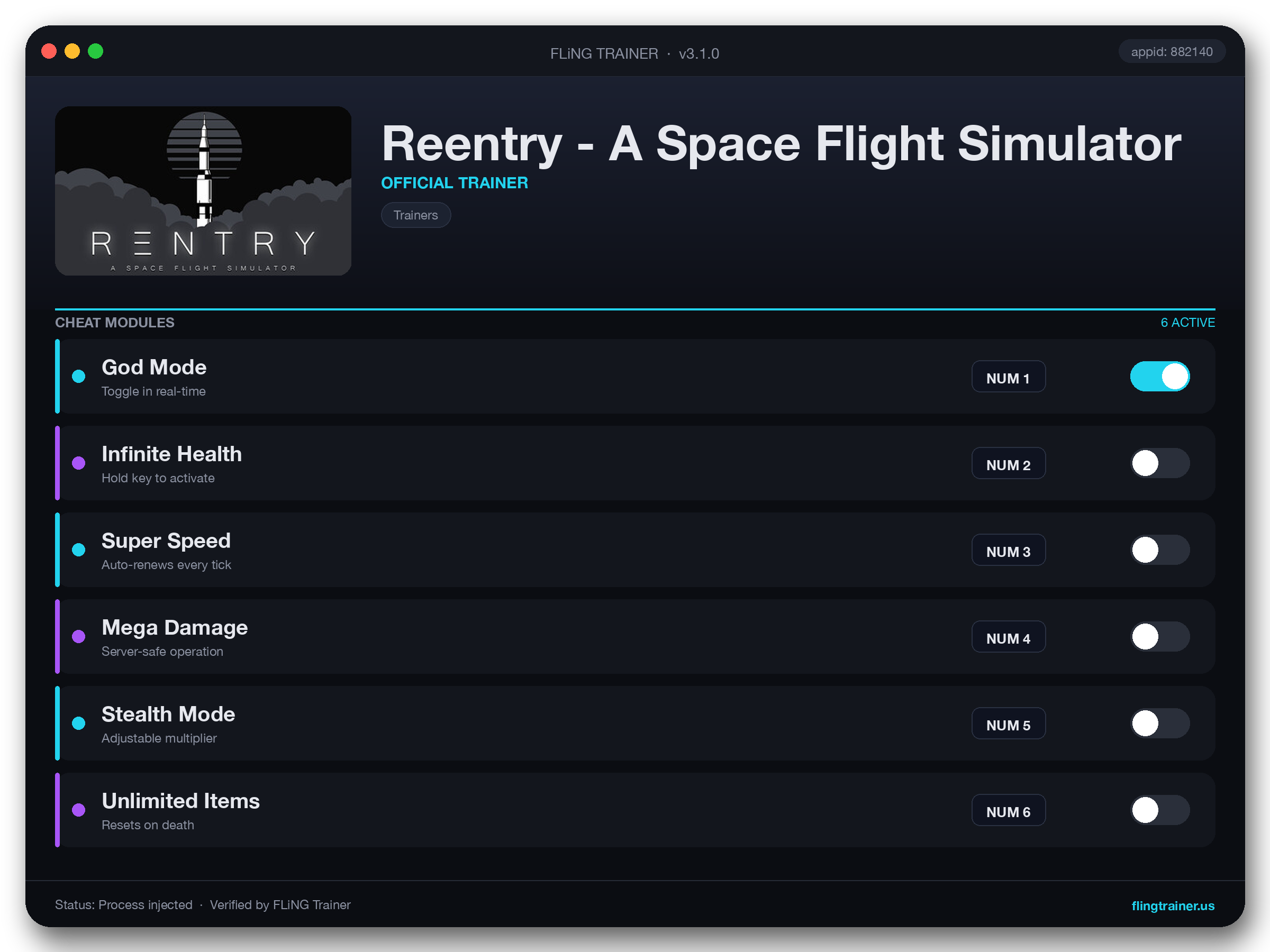 Reentry - A Space Flight Simulator Trainer interface