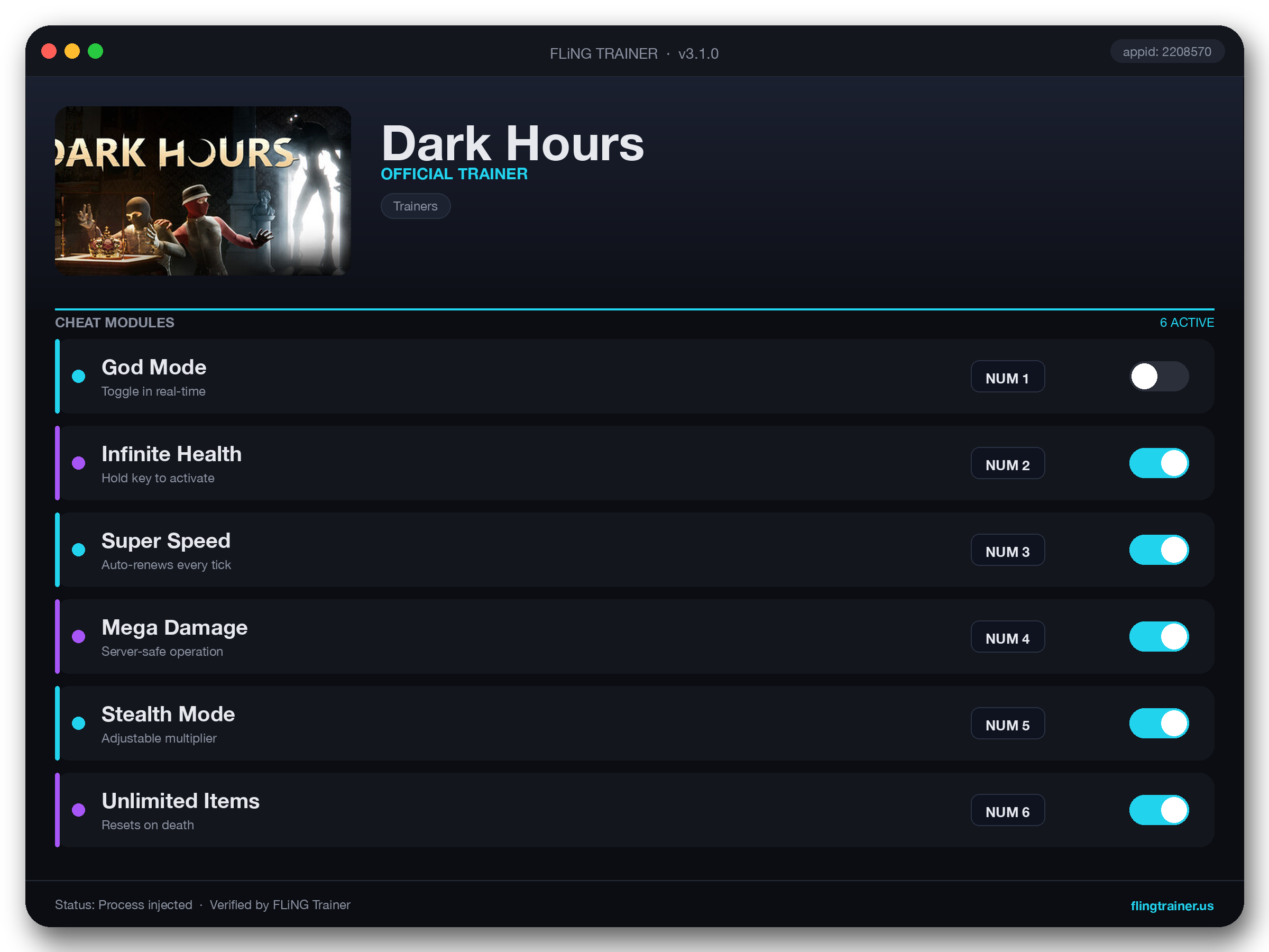 Dark Hours Trainer interface