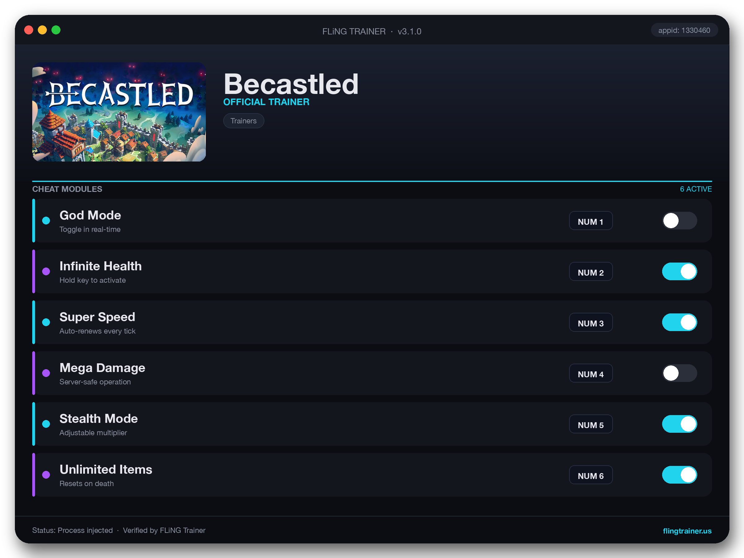 Becastled Trainer interface