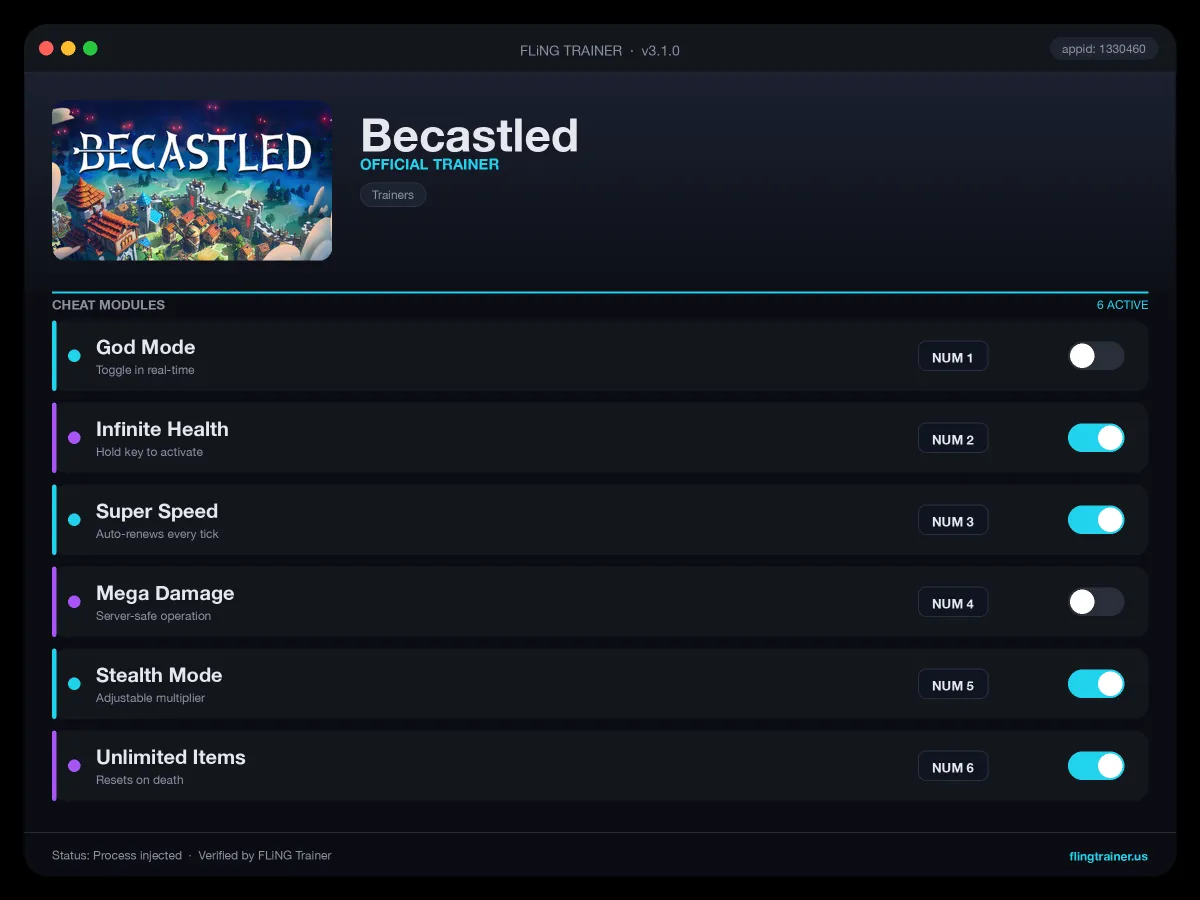 Becastled Trainer interface