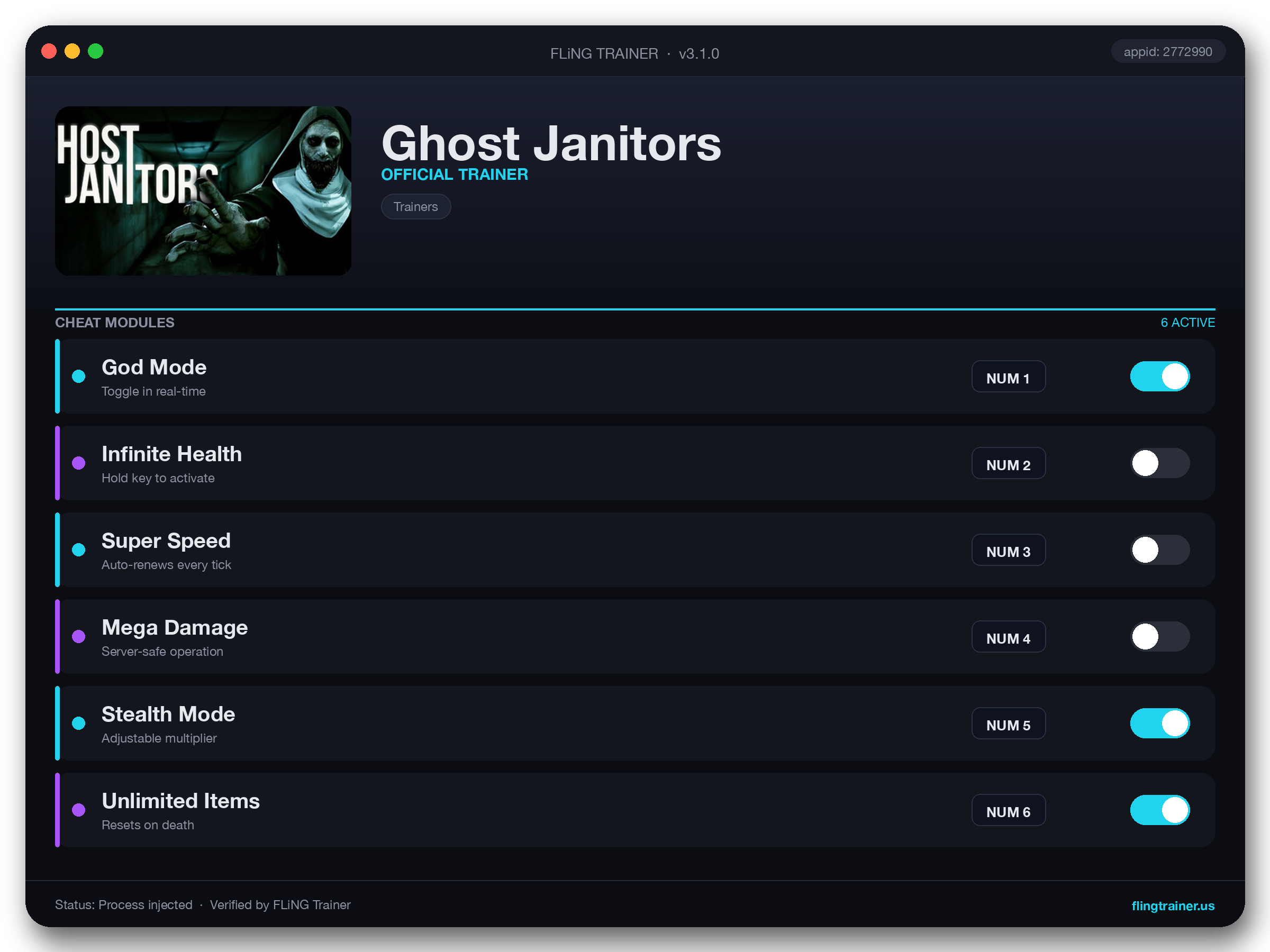Ghost Janitors Trainer interface