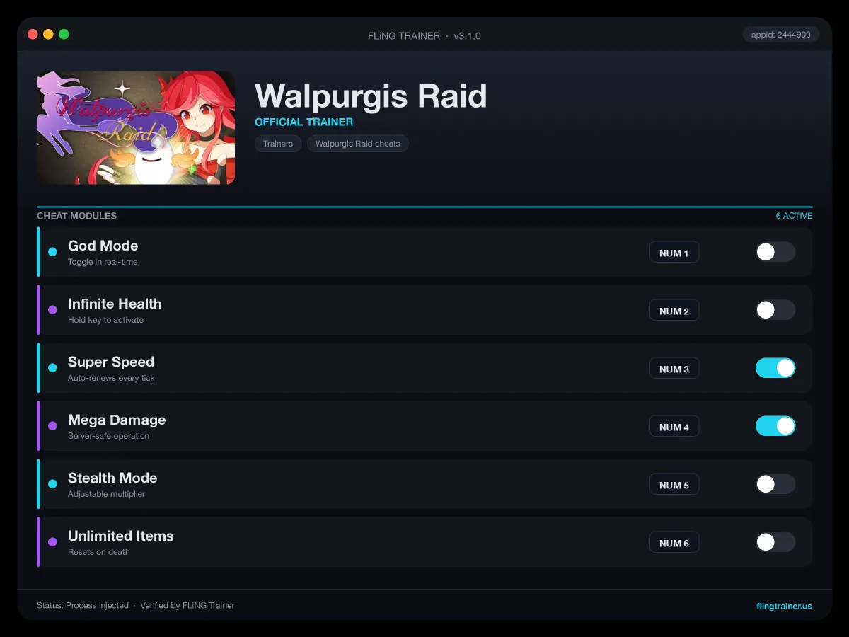 Walpurgis Raid Trainer interface