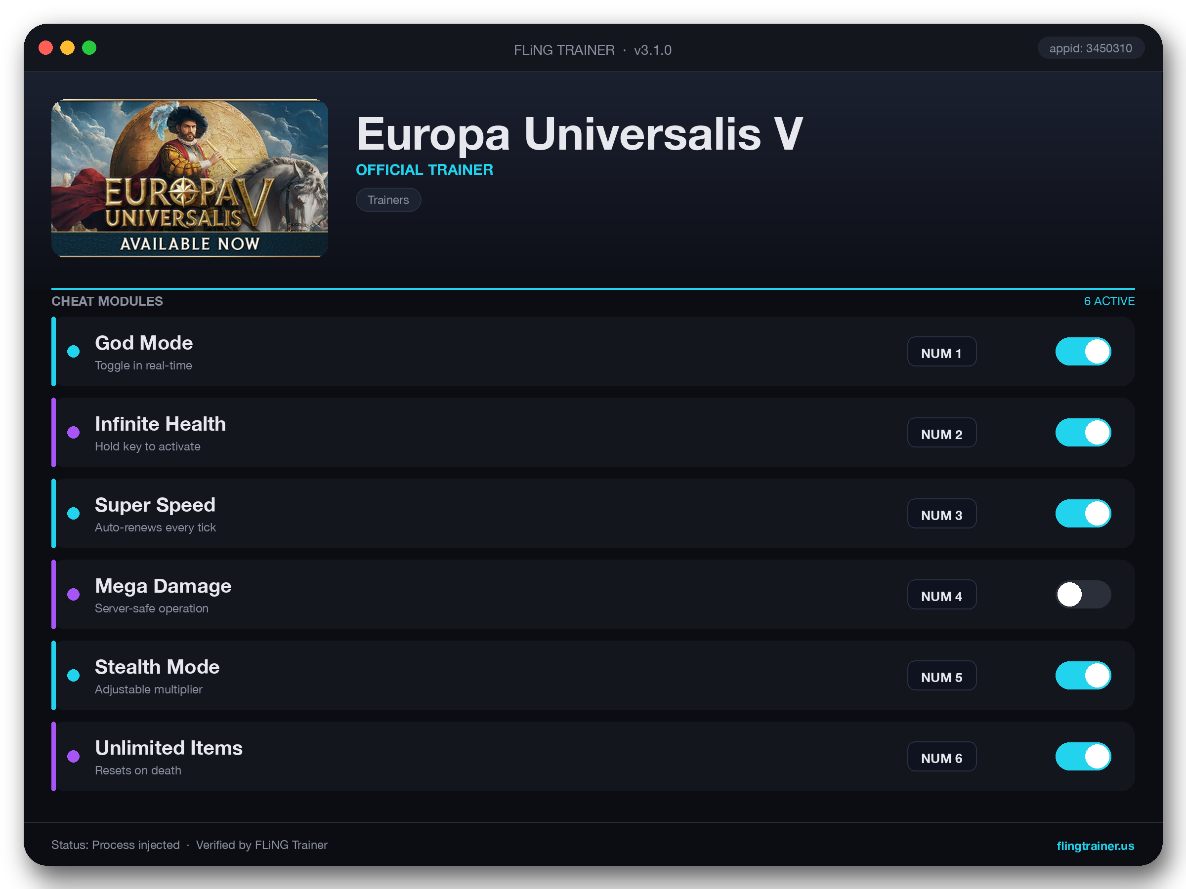 Europa Universalis V Trainer interface