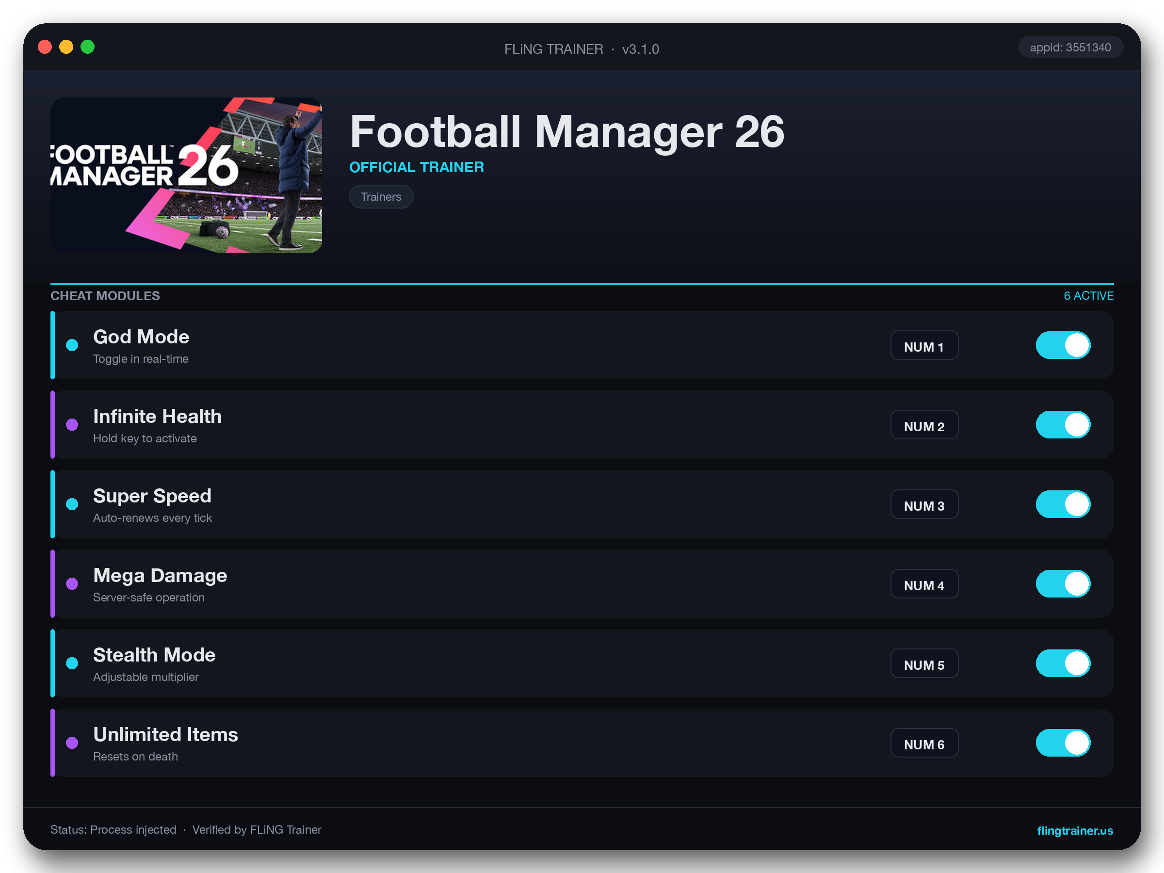 Football Manager 26 Trainer interface