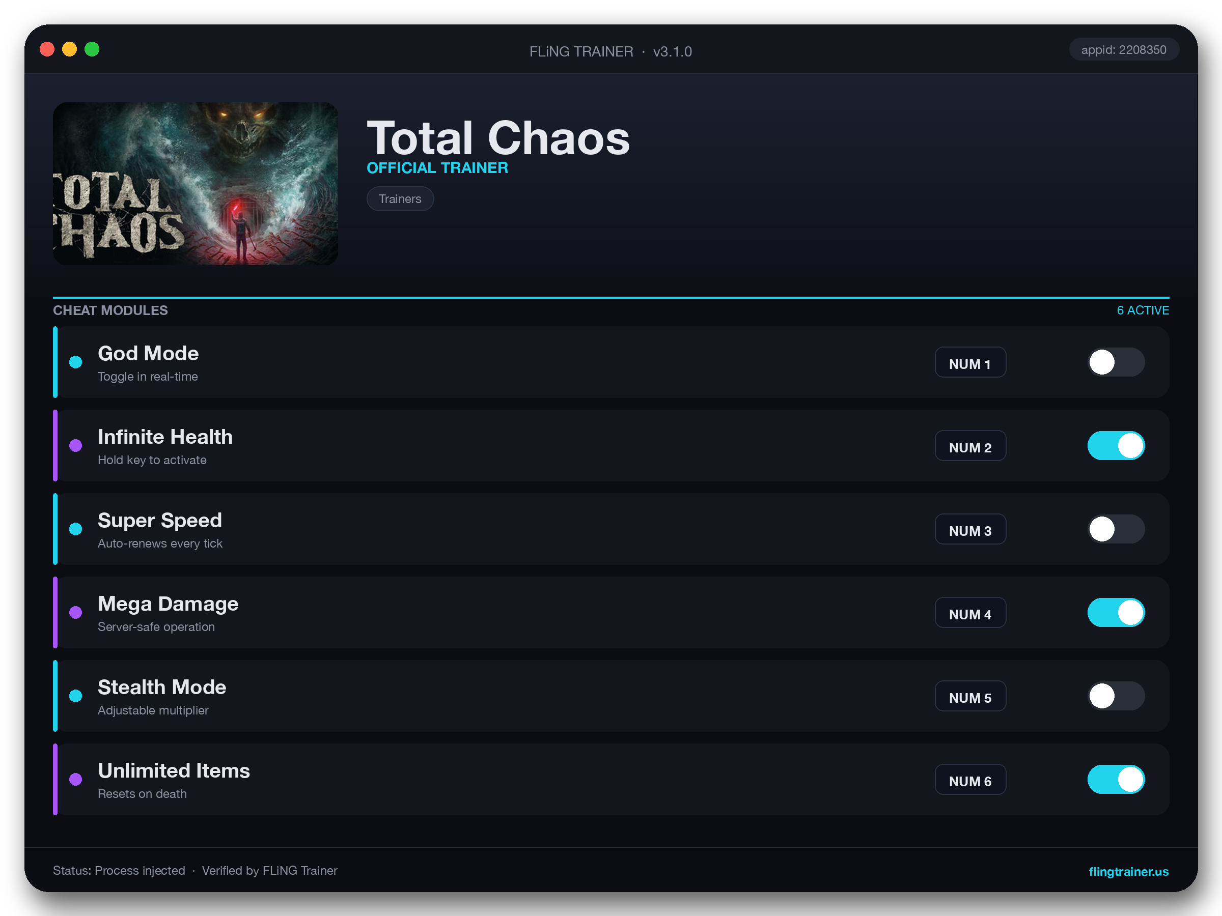 Total Chaos Trainer interface