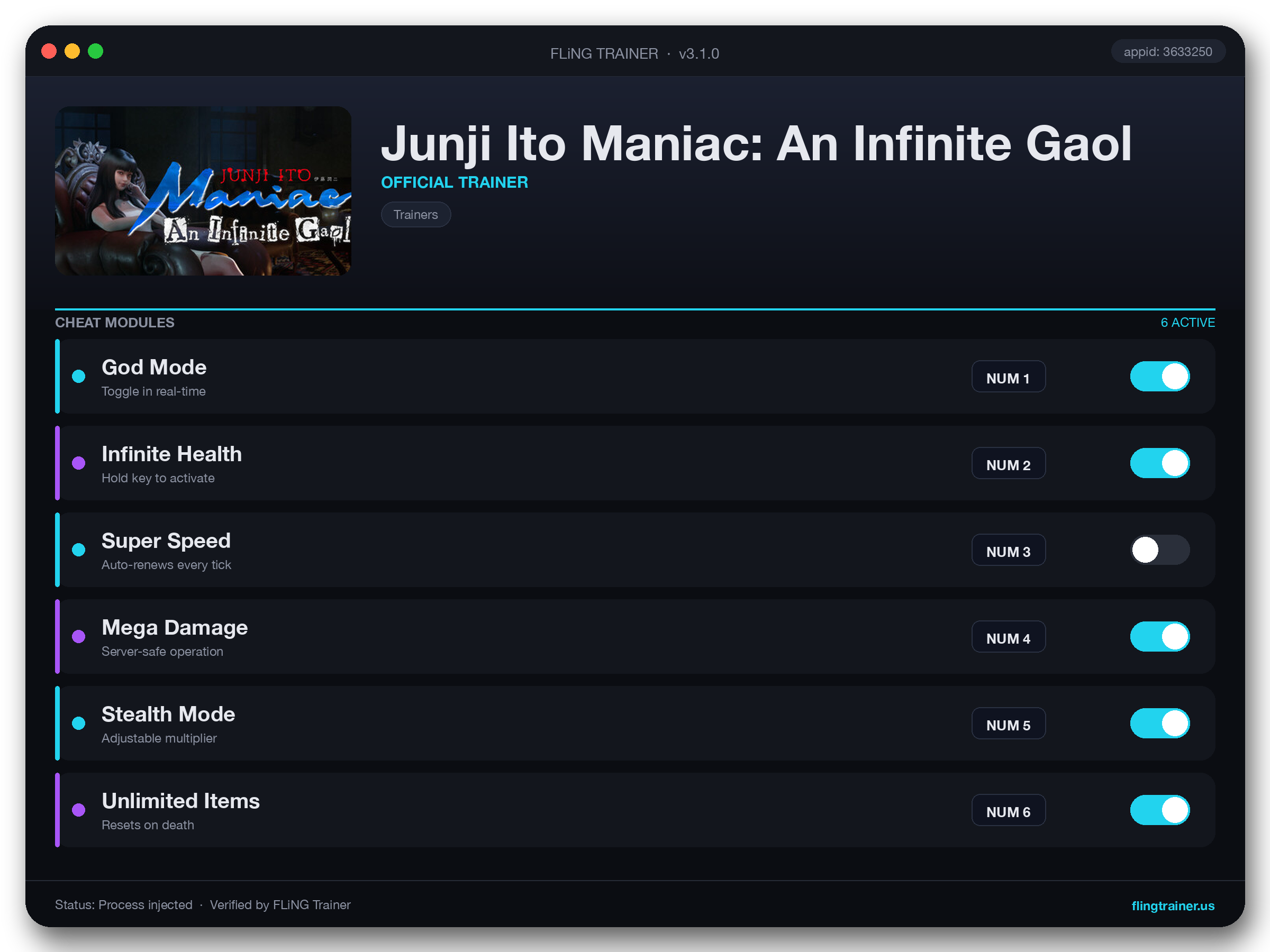 Junji Ito Maniac: An Infinite Gaol Trainer interface