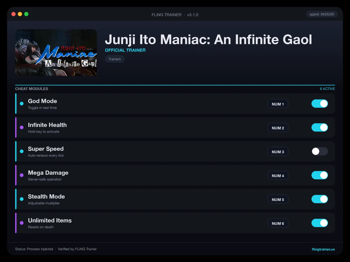 Junji Ito Maniac: An Infinite Gaol Trainer interface