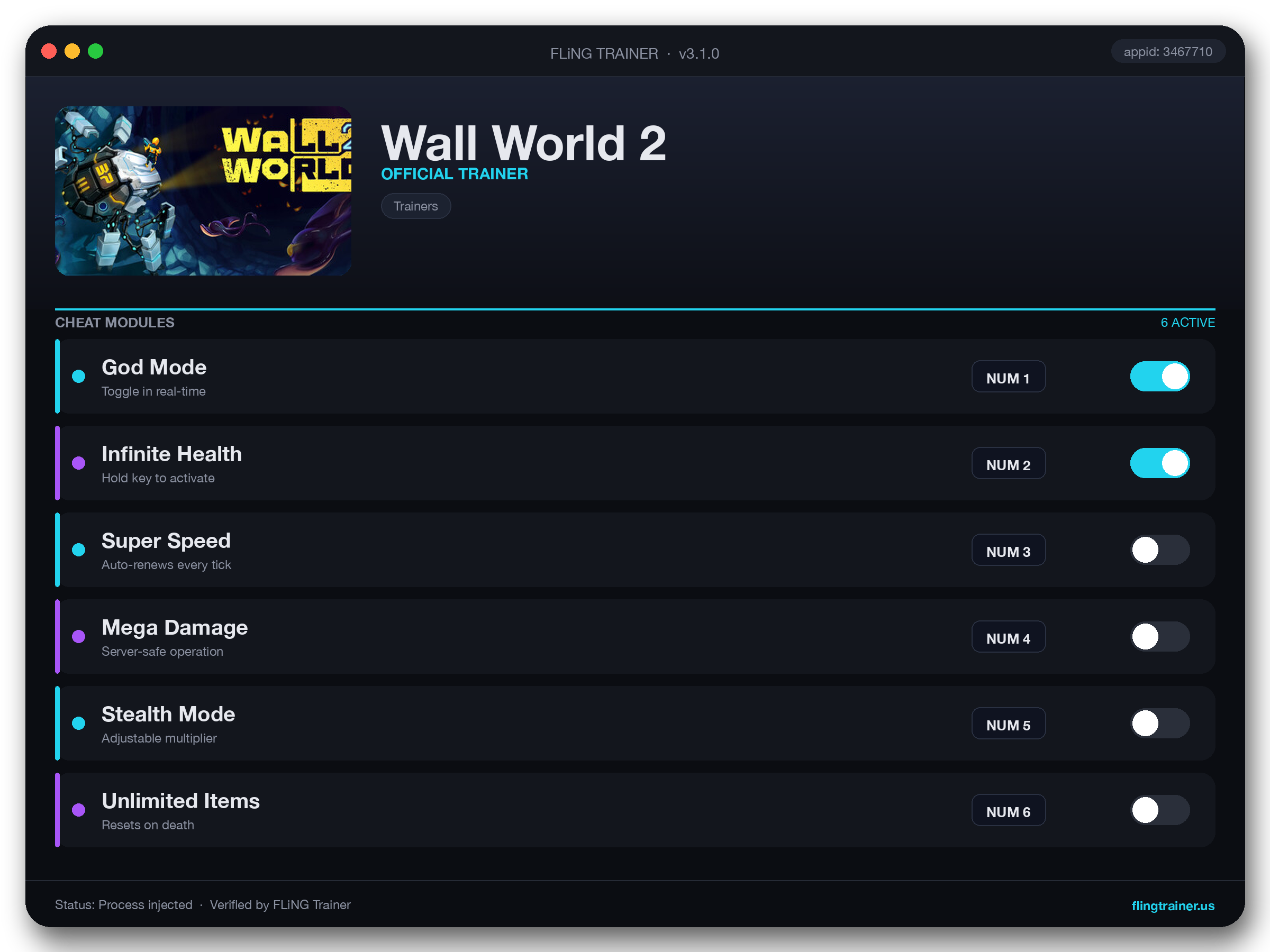 Wall World 2 Trainer interface
