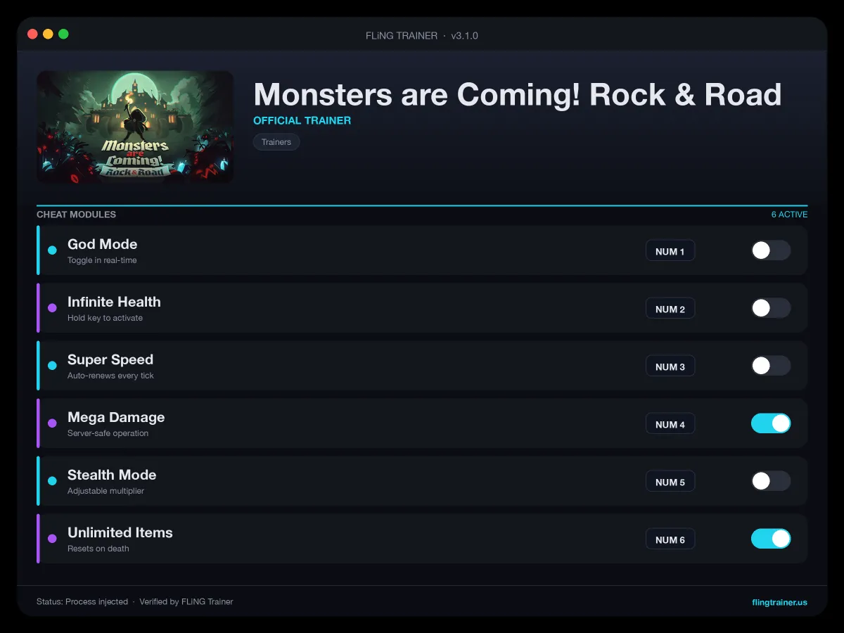 Monsters are Coming! Rock & Road Trainer interface