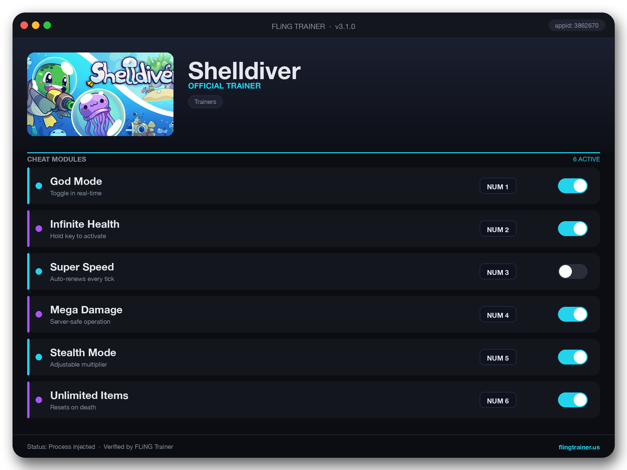 Shelldiver Trainer interface