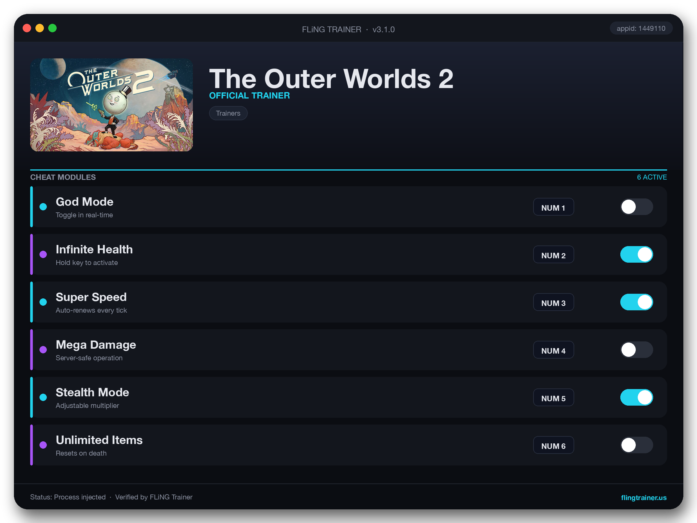 The Outer Worlds 2 Trainer interface