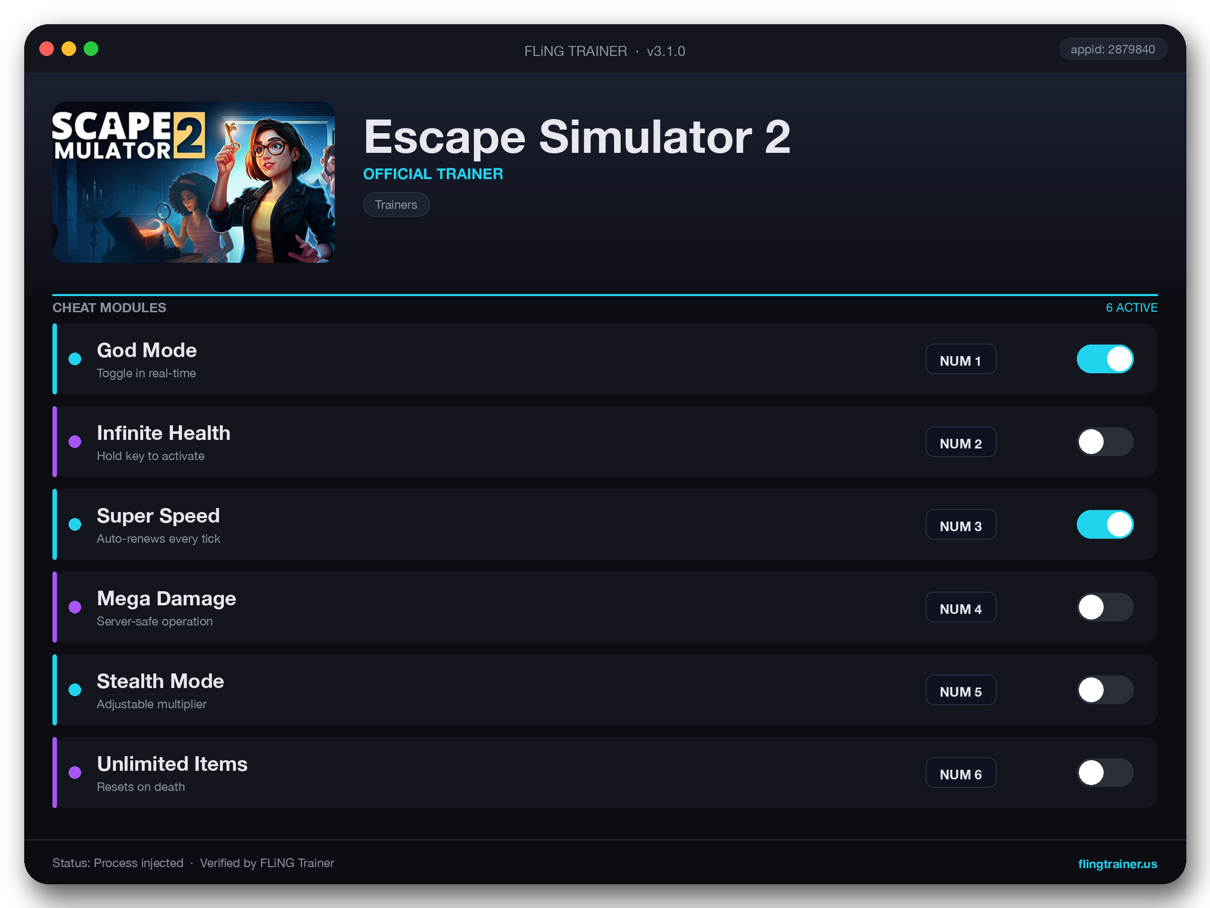 Escape Simulator 2 Trainer interface