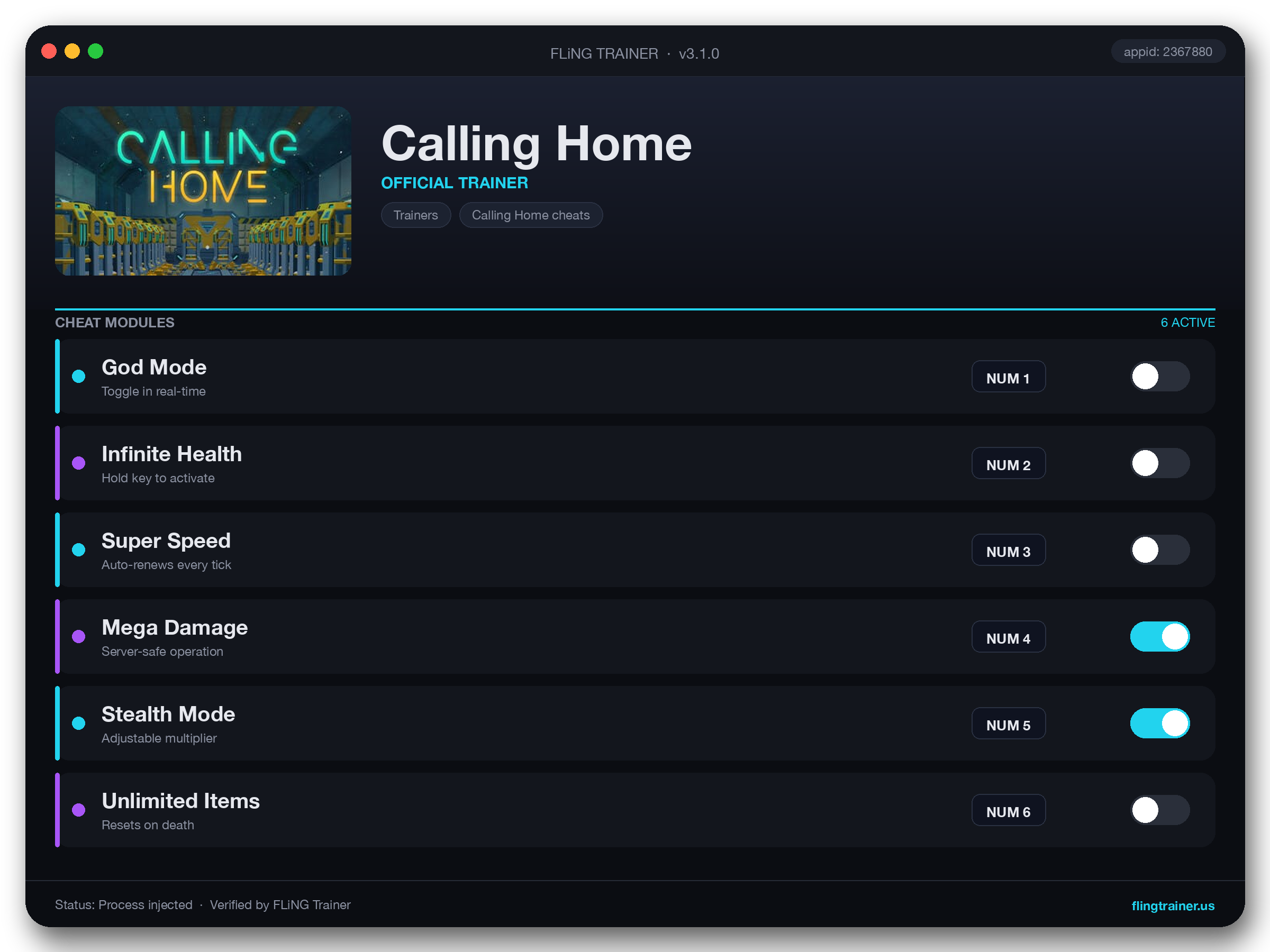 Calling Home Trainer interface