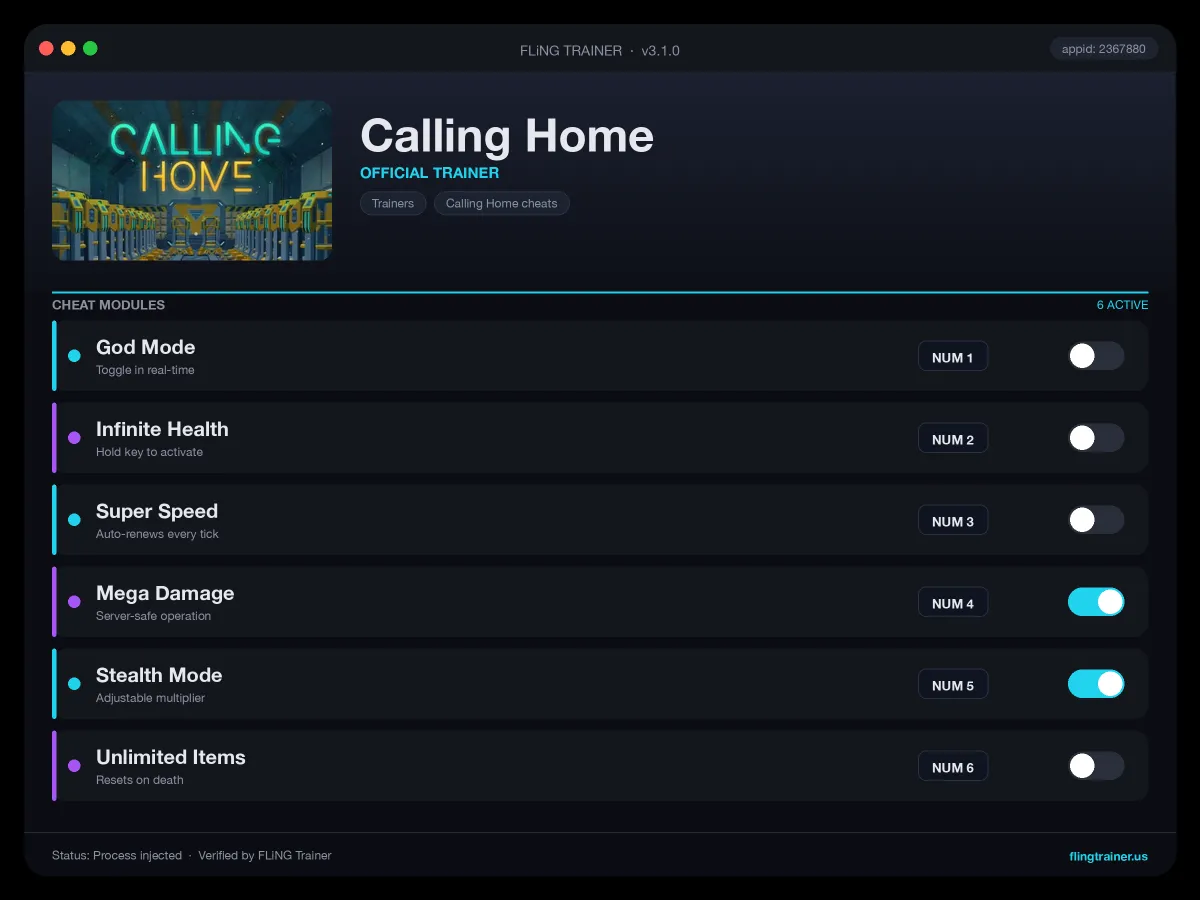 Calling Home Trainer interface