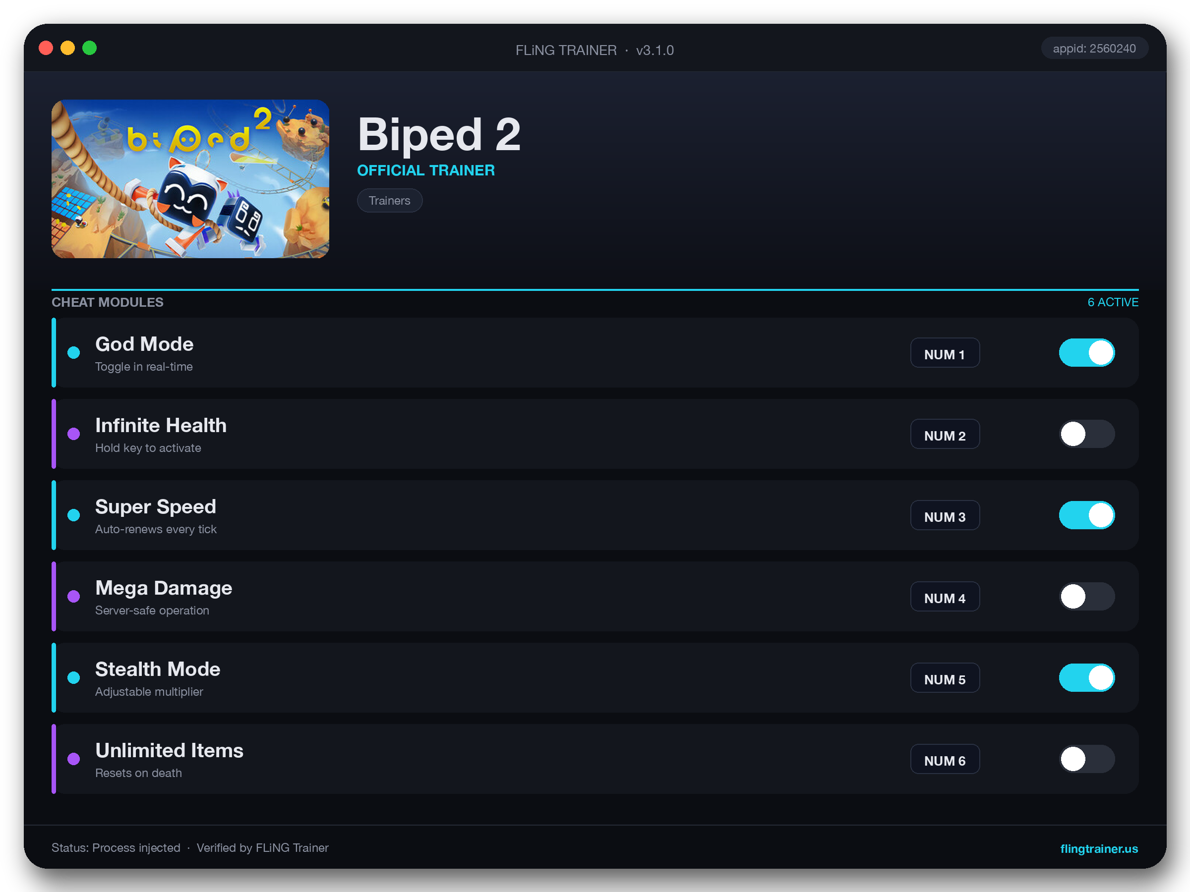 Biped 2 Trainer interface
