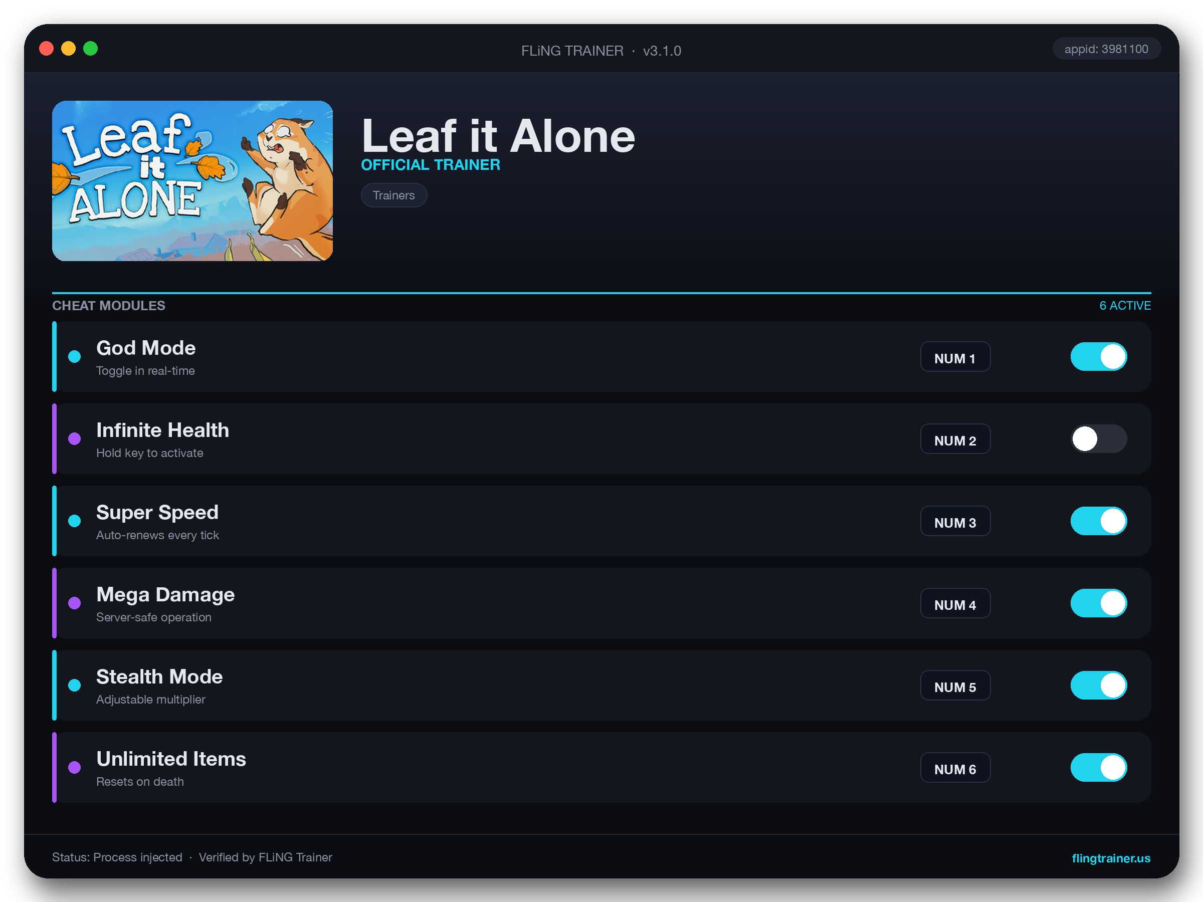 Leaf it Alone Trainer interface