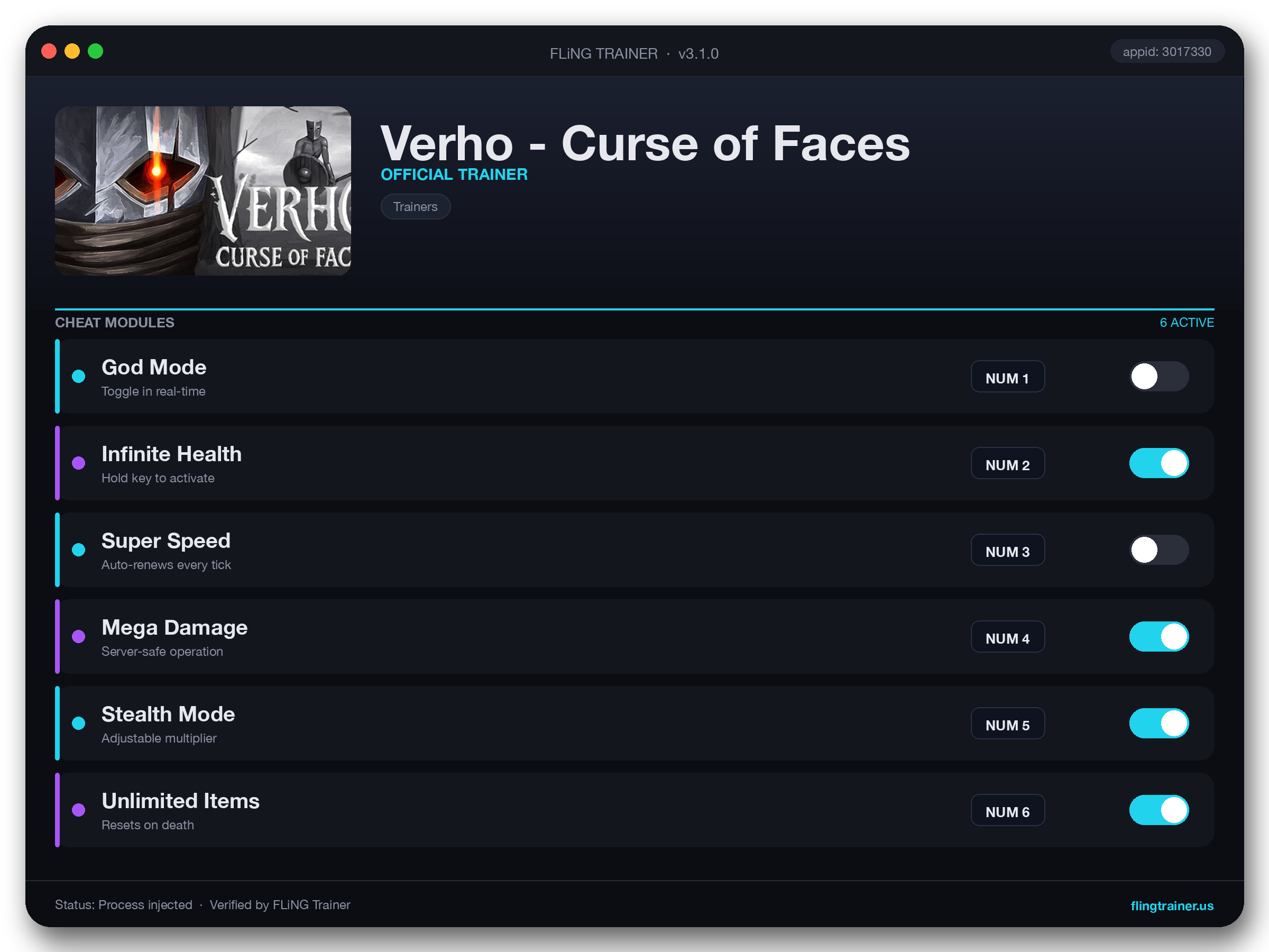 Verho - Curse of Faces Trainer interface