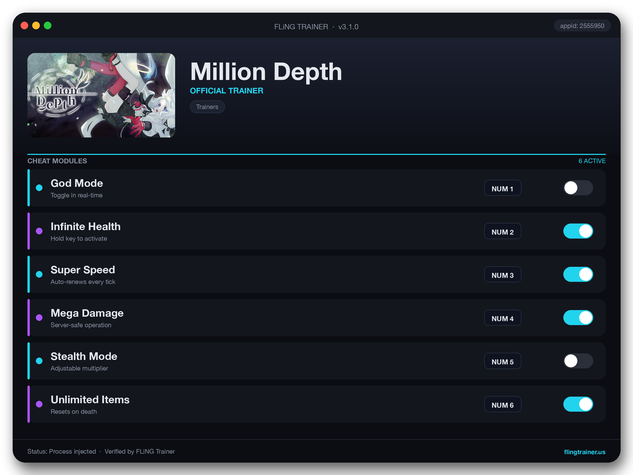 Million Depth Trainer interface