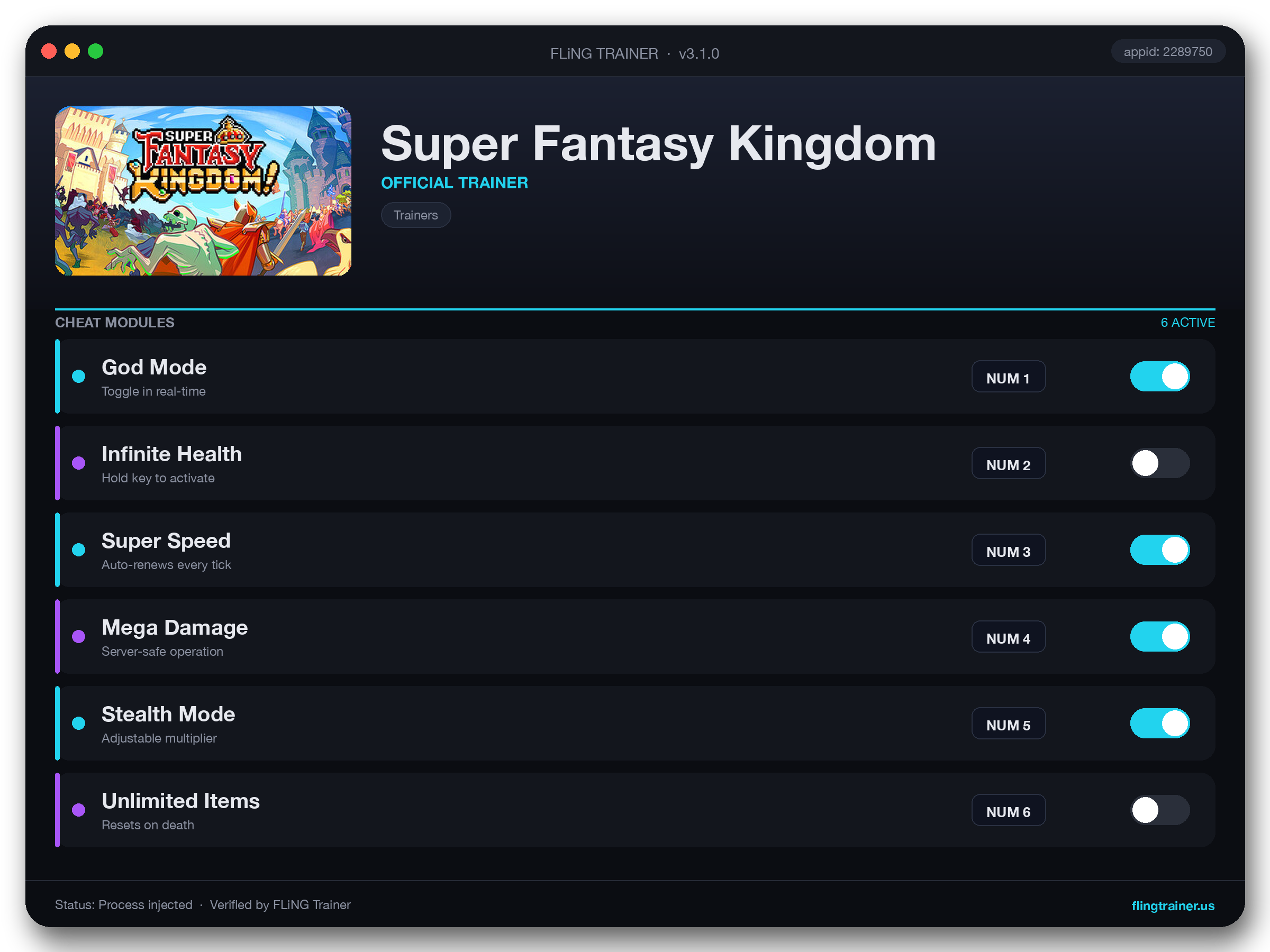 Super Fantasy Kingdom Trainer interface