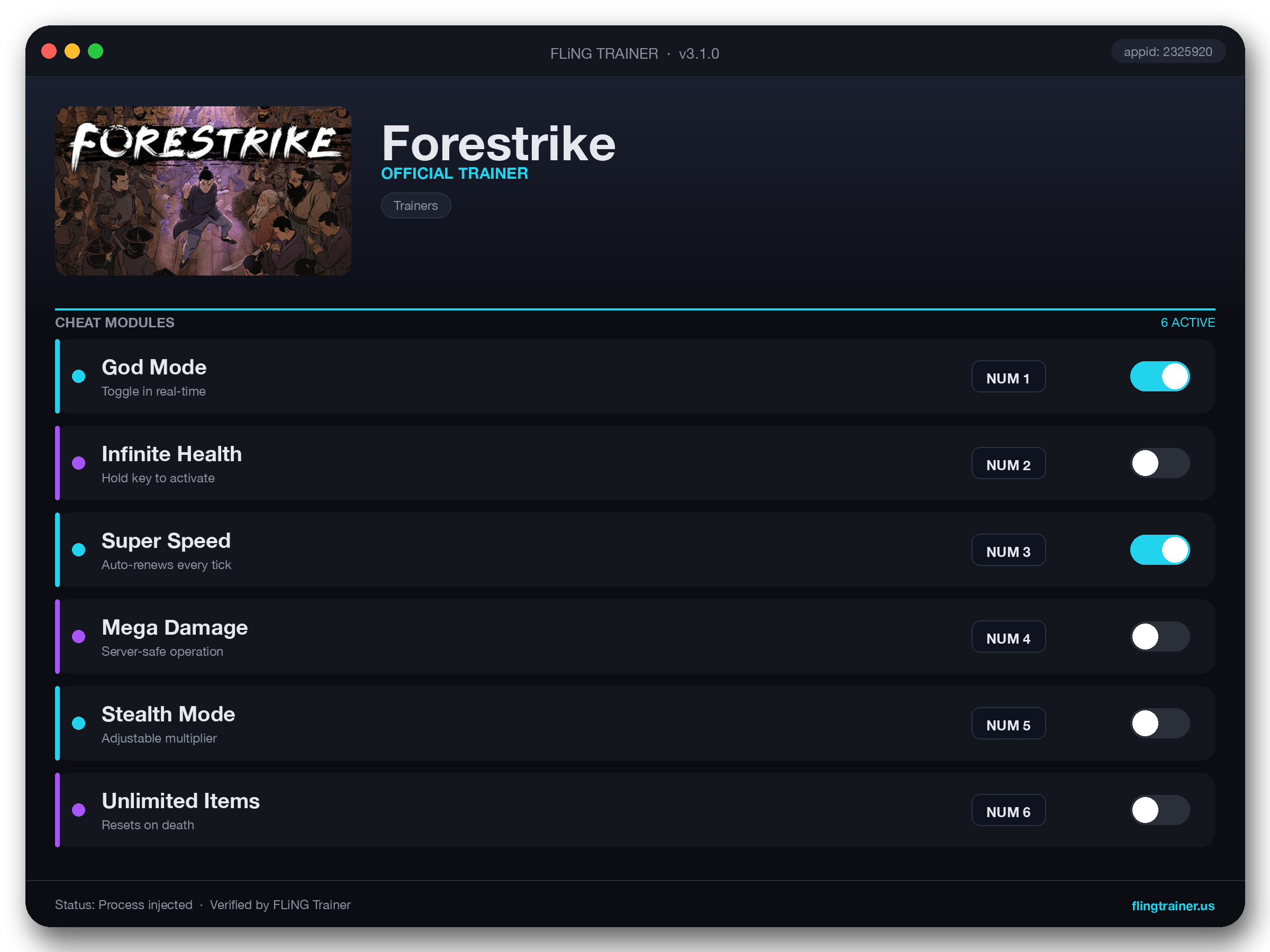 Forestrike Trainer interface