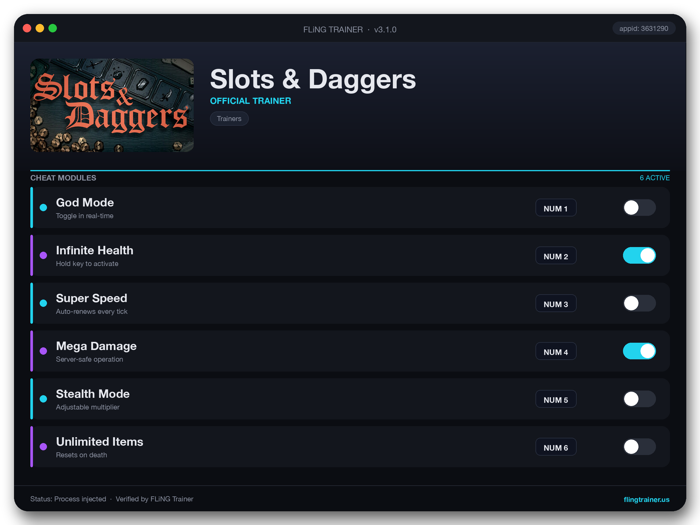 Slots & Daggers Trainer interface