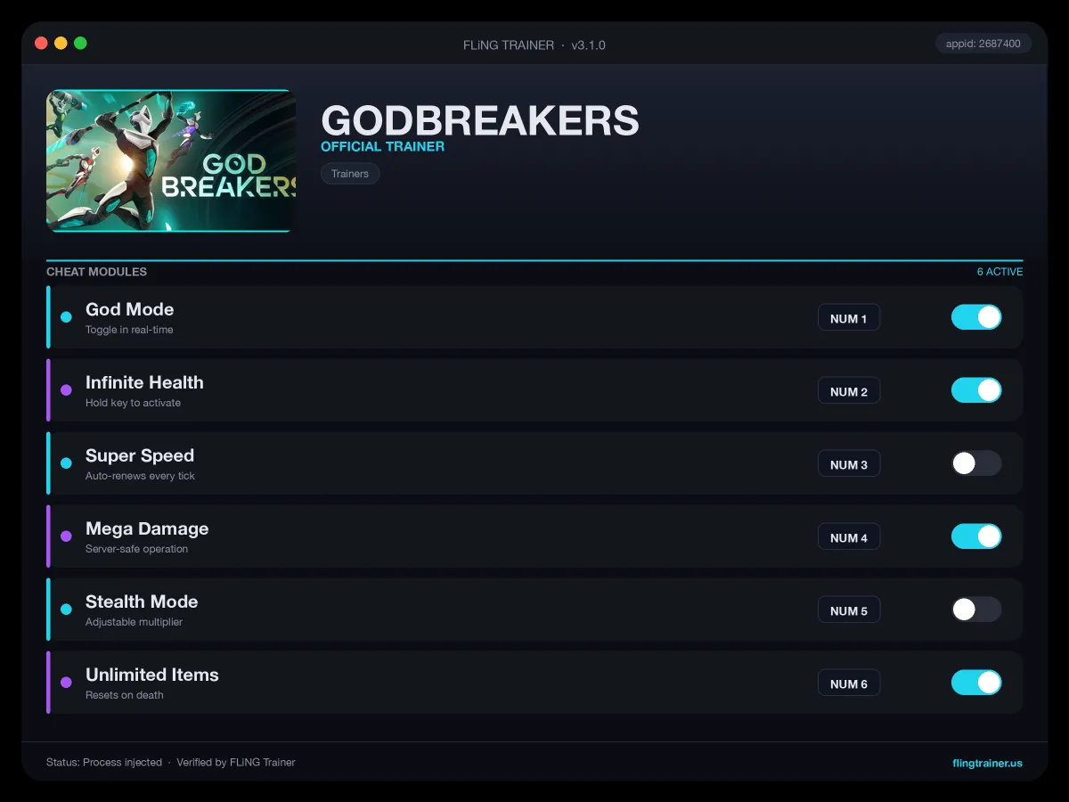 GODBREAKERS Trainer interface