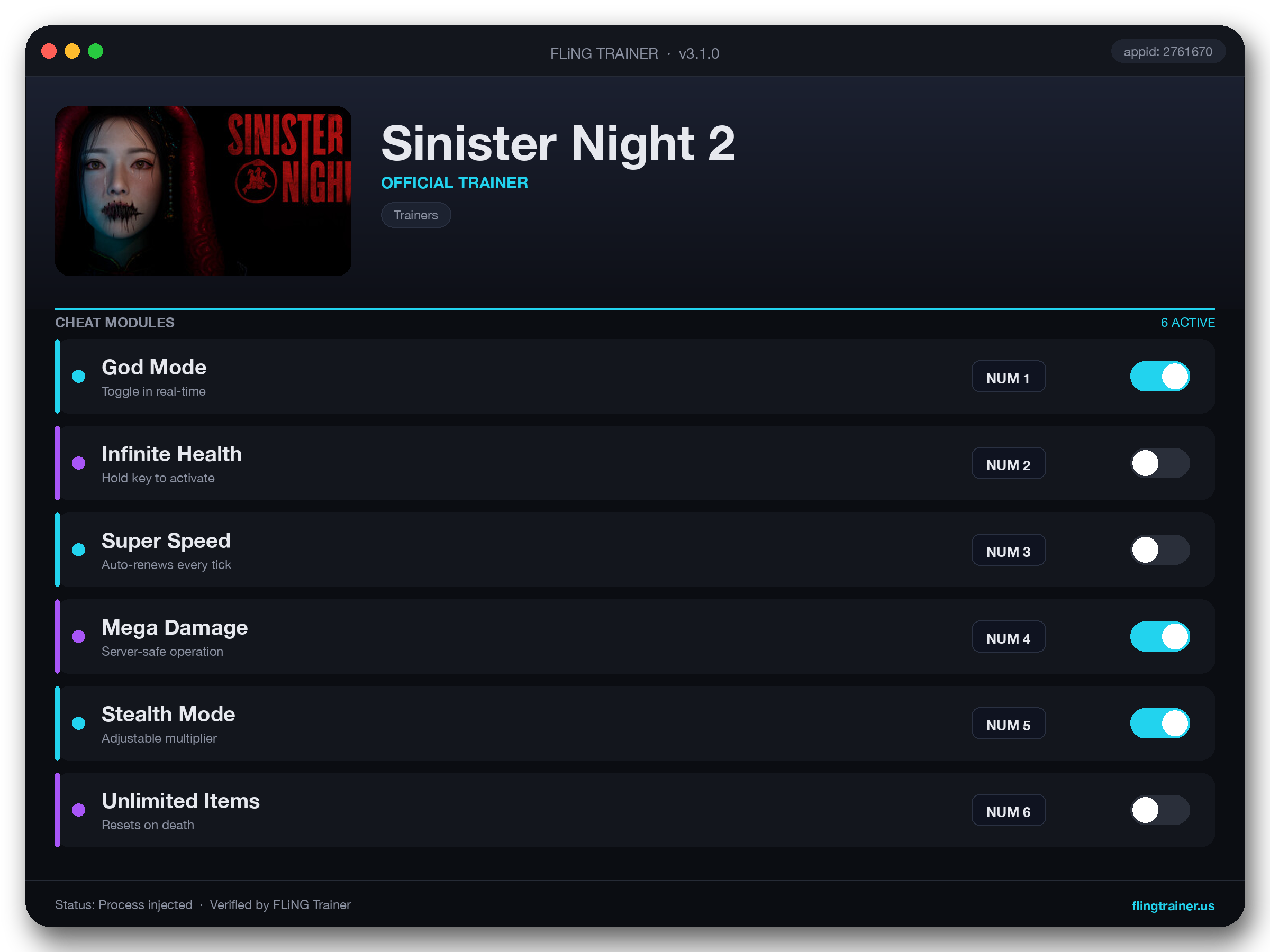 Sinister Night 2 Trainer interface