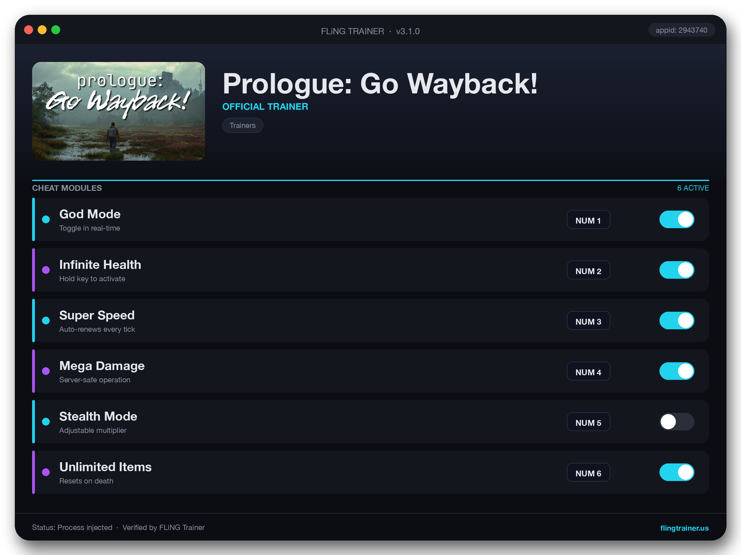 Prologue: Go Wayback! Trainer interface