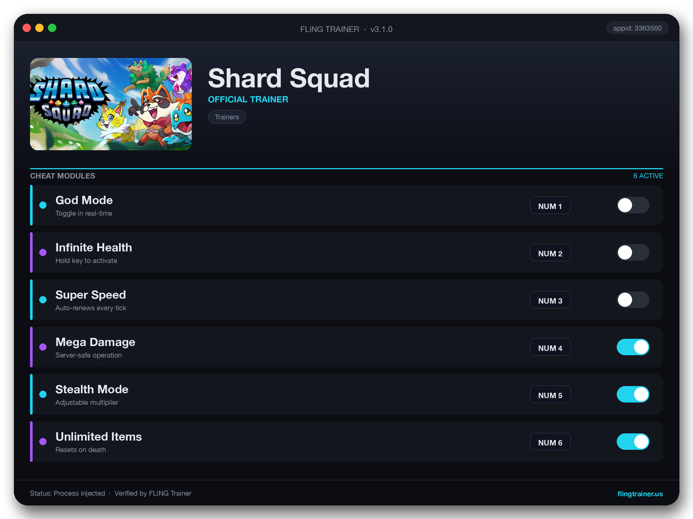 Shard Squad Trainer interface