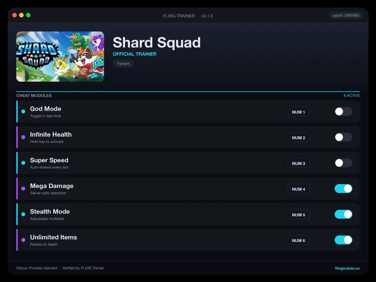 Shard Squad Trainer interface