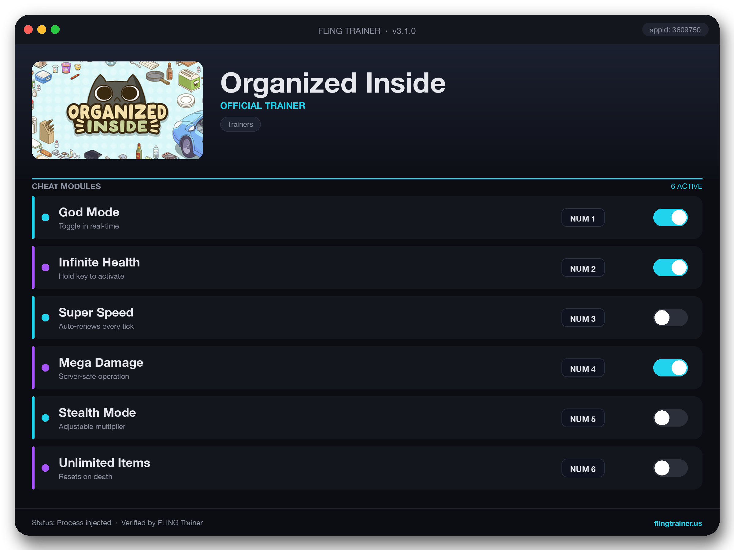 Organized Inside Trainer interface