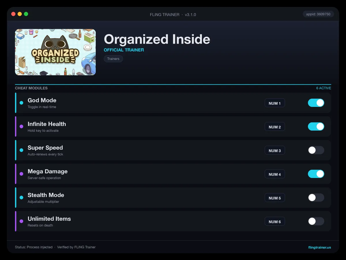 Organized Inside Trainer interface