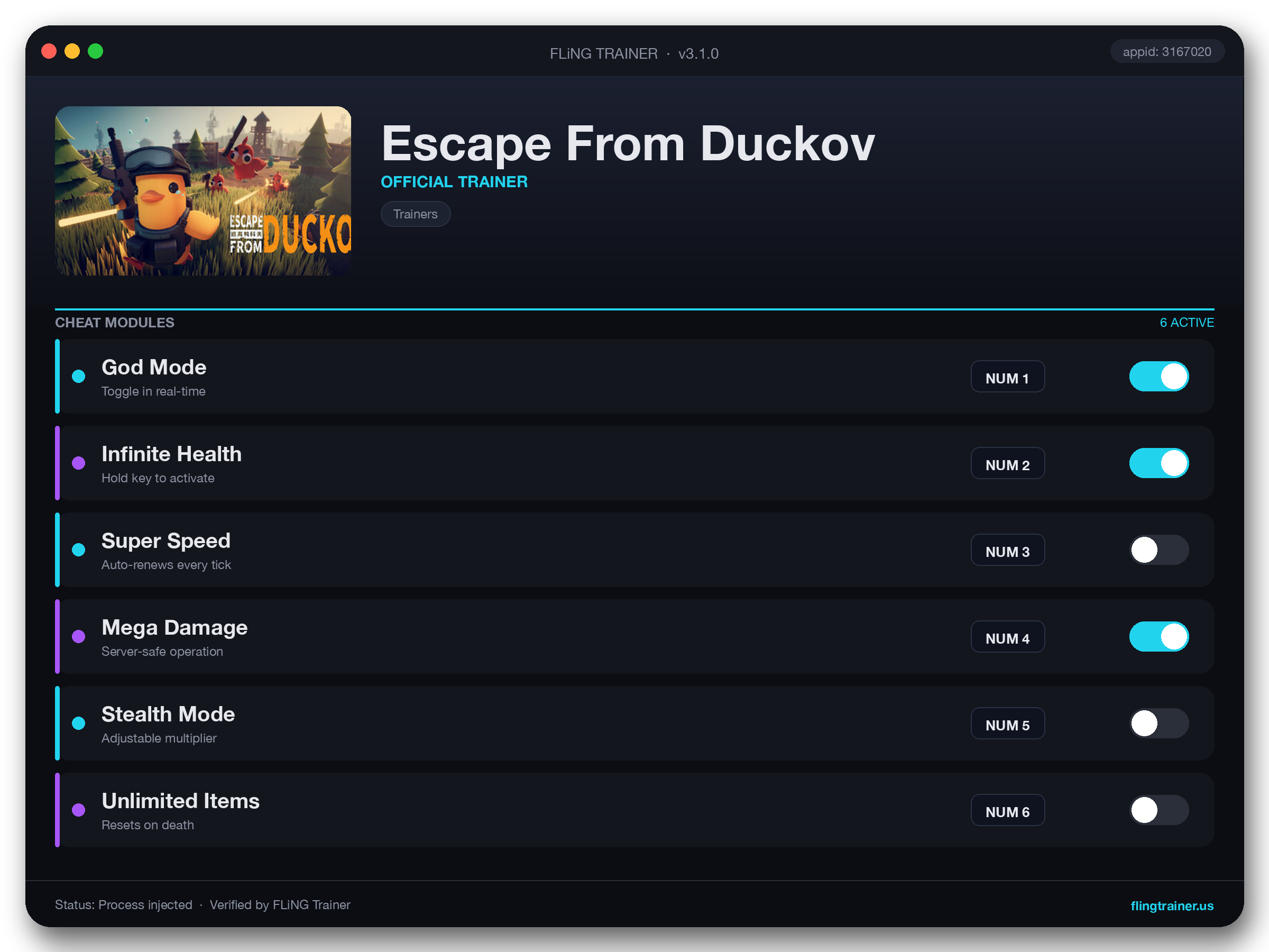 Escape From Duckov Trainer interface