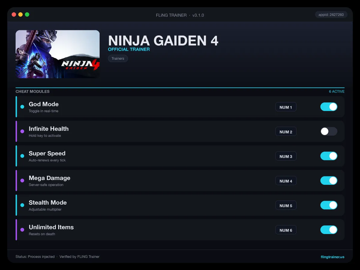 NINJA GAIDEN 4 Trainer interface