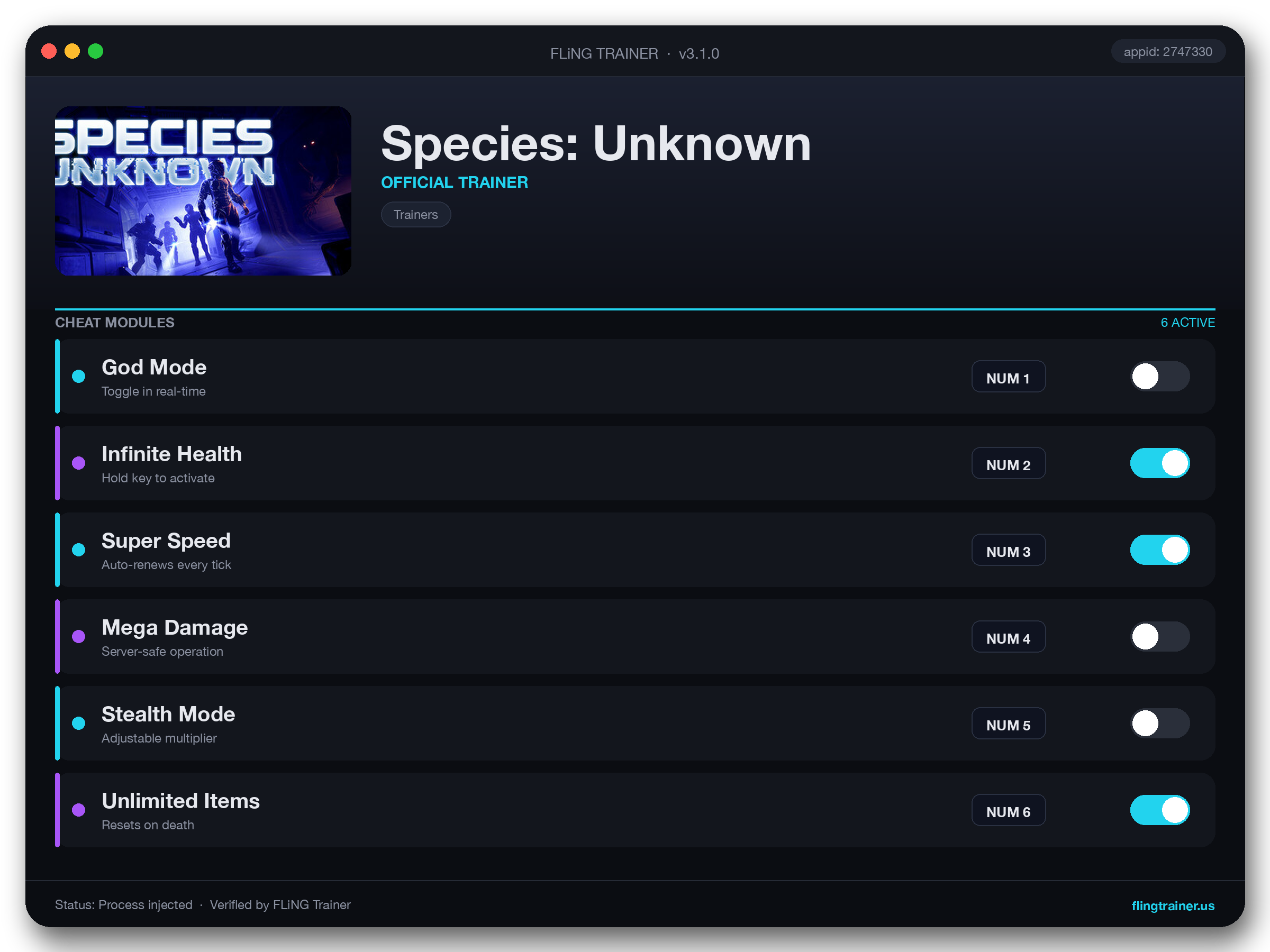 Species: Unknown Trainer interface