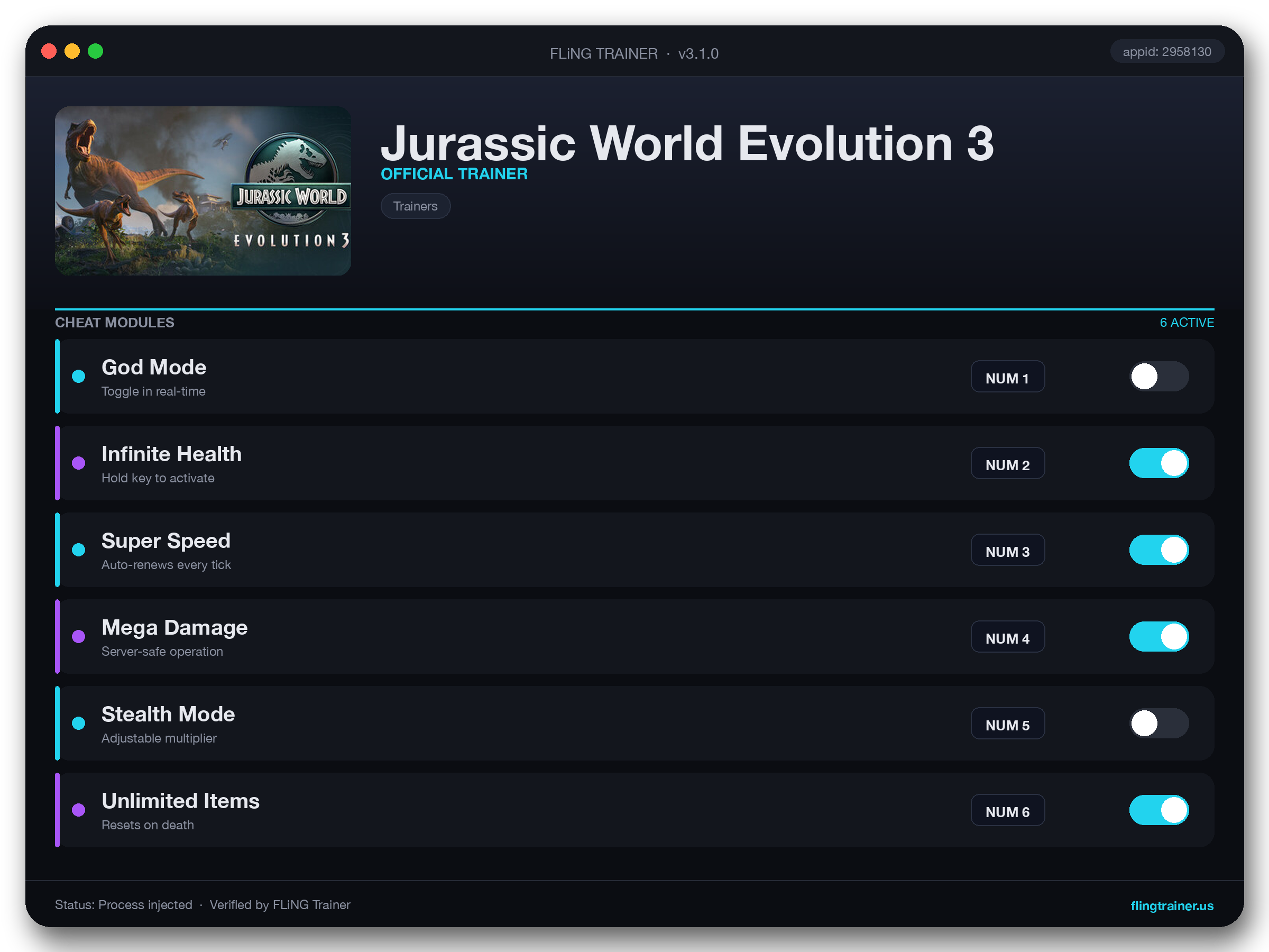 Jurassic World Evolution 3 Trainer interface