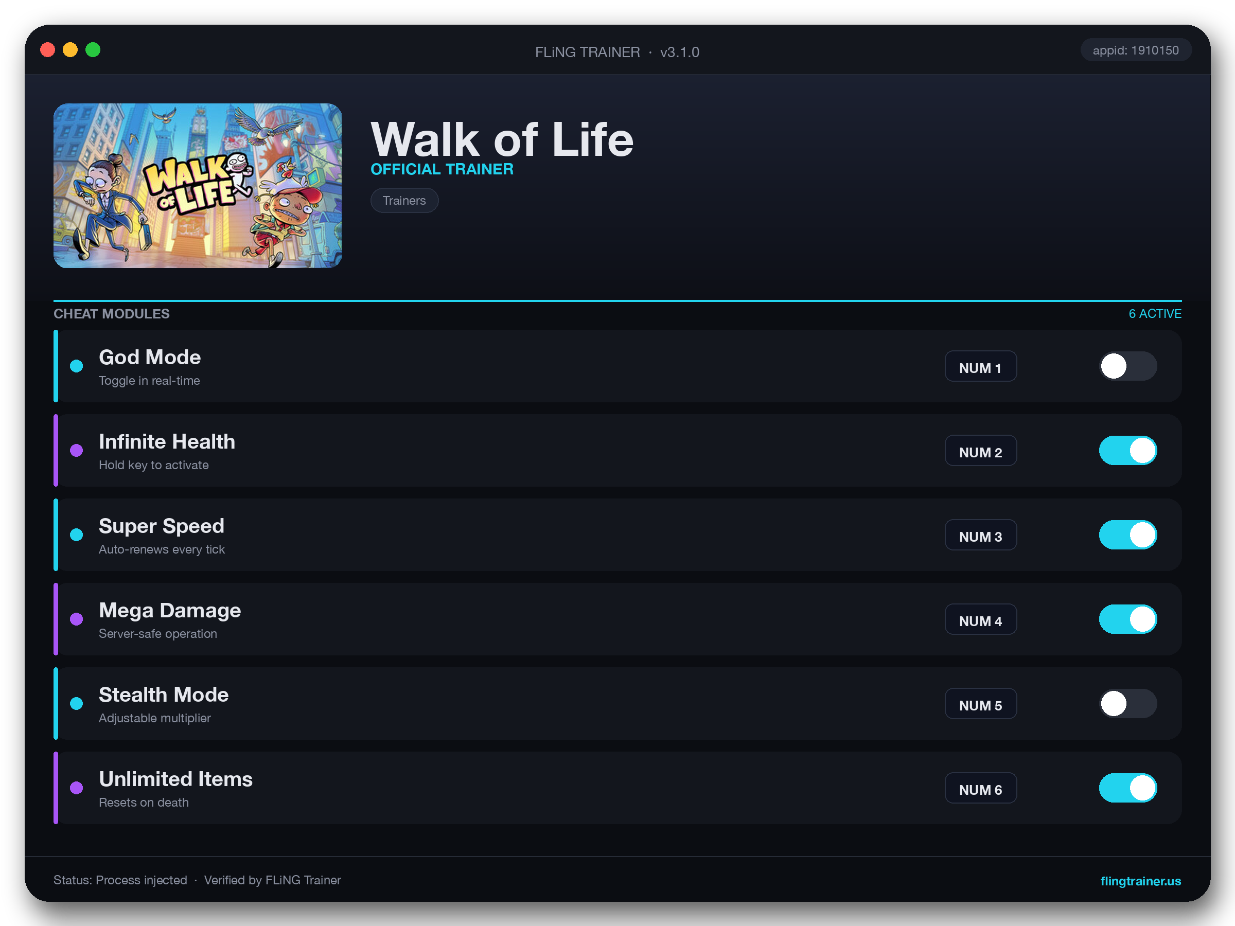 Walk of Life Trainer interface