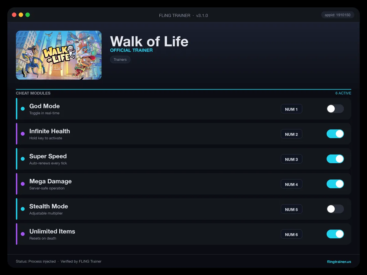 Walk of Life Trainer interface