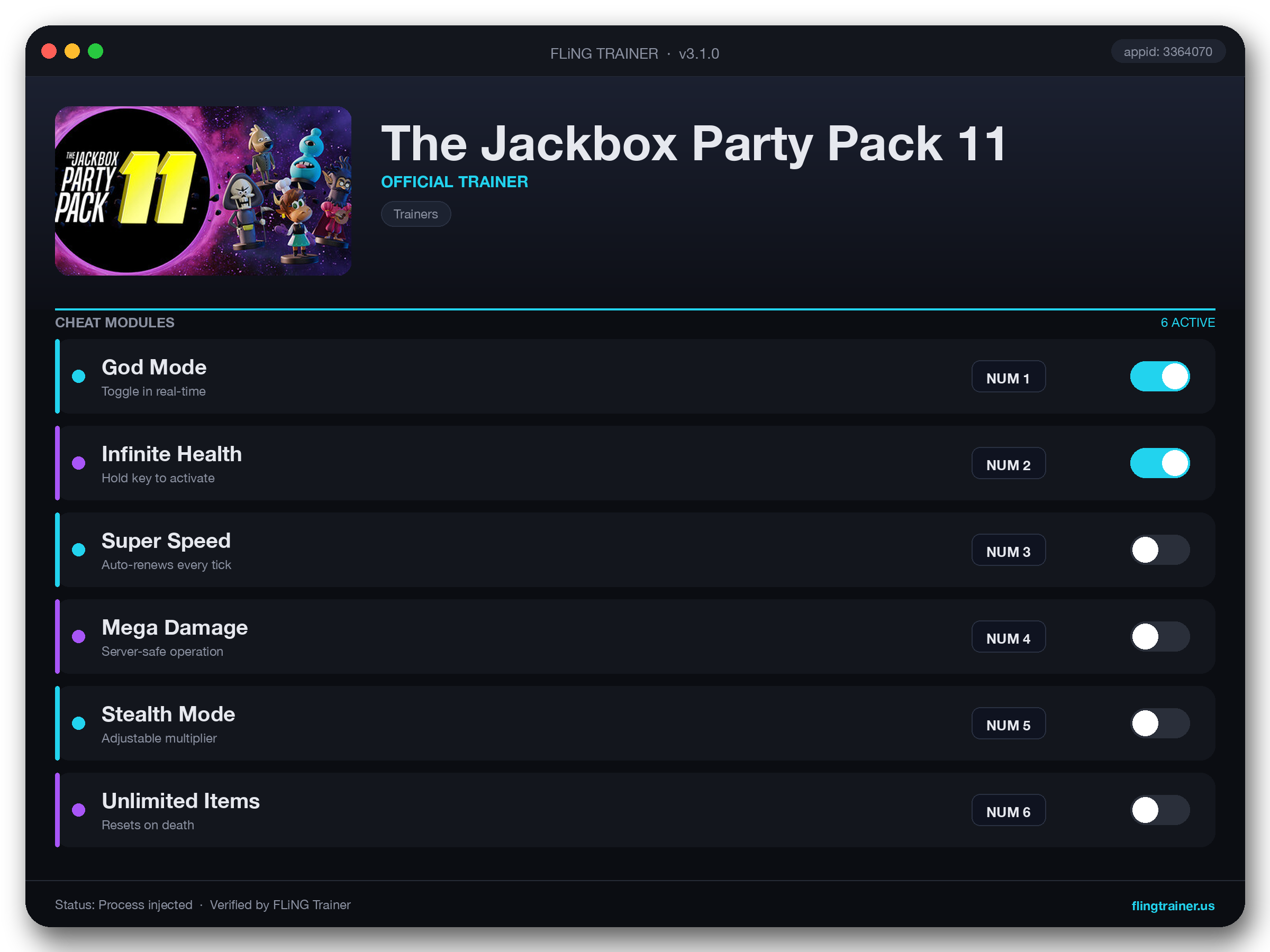 The Jackbox Party Pack 11 Trainer interface